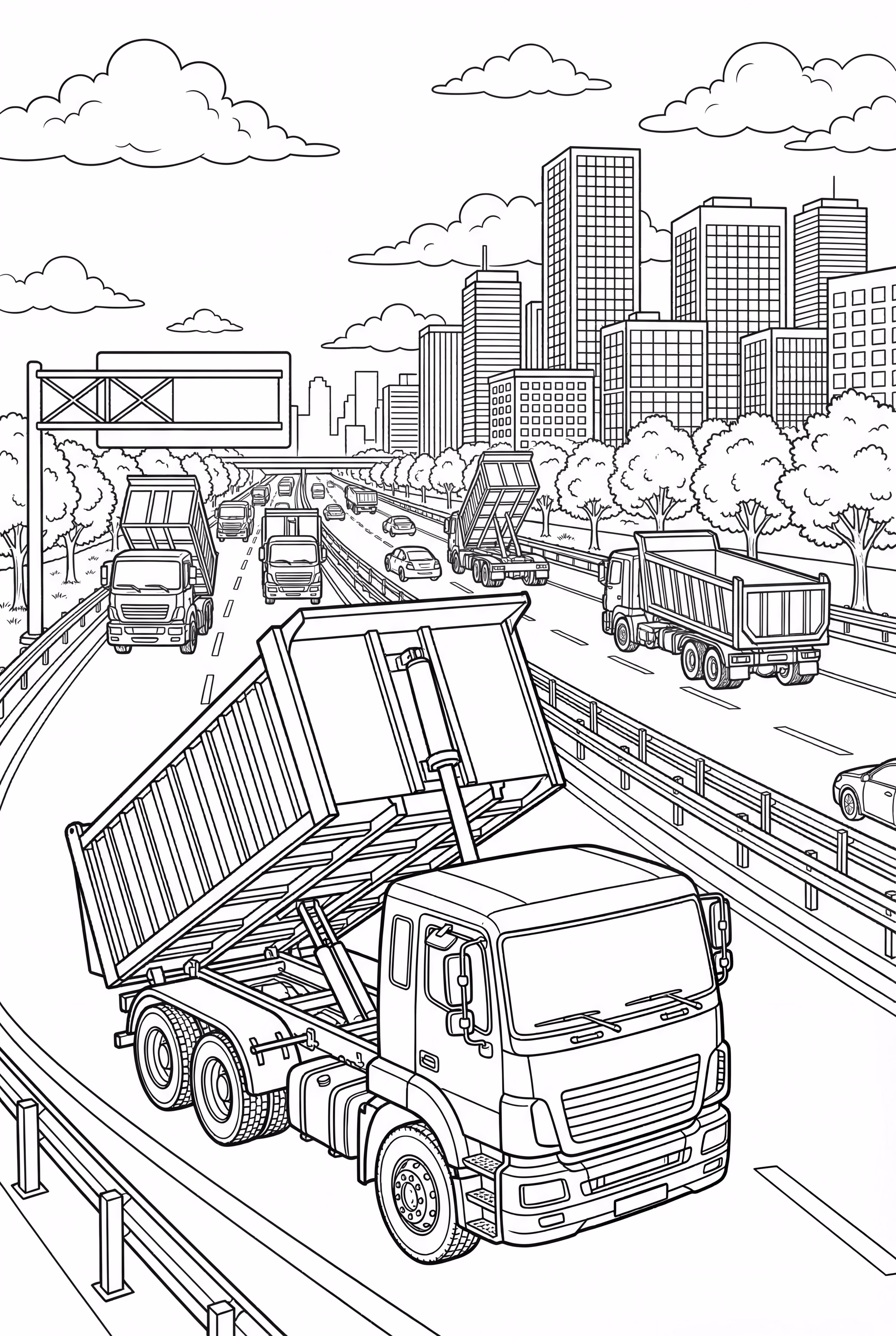 Un Convoi de Camions Bennes sur une Autoroute