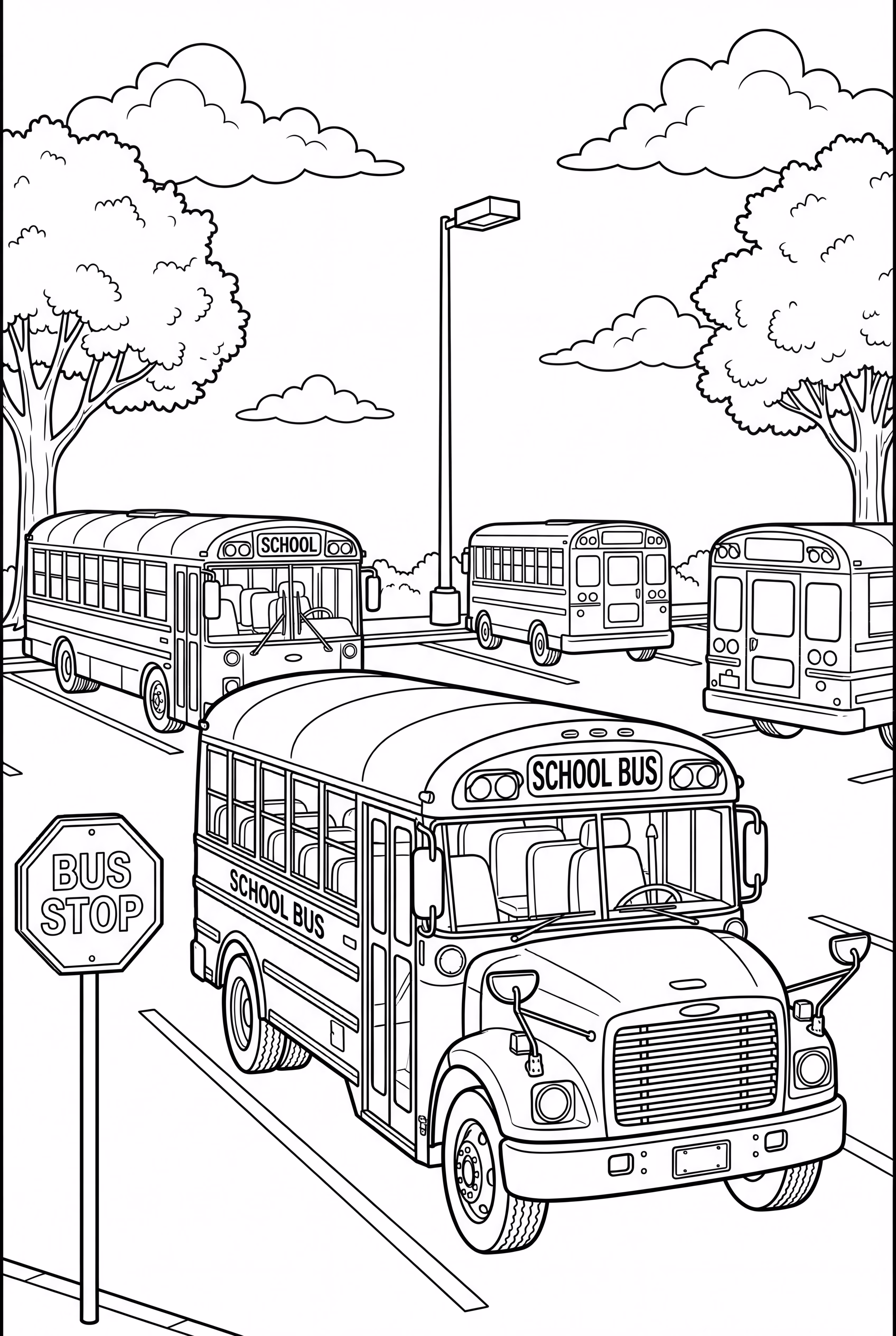 A Fleet of School Buses in a Parking Lot