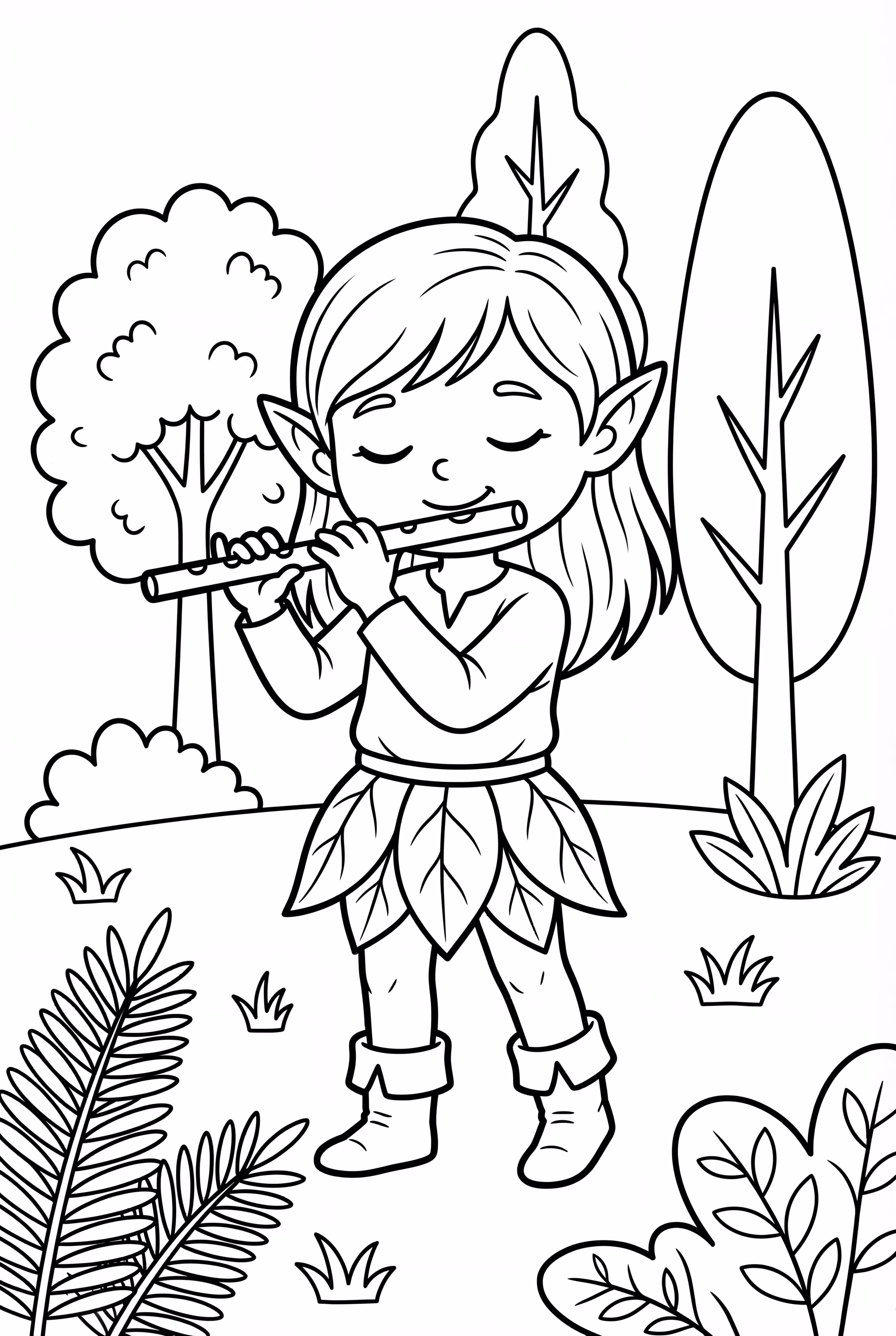 Ein Waldelf, der eine Flöte spielt