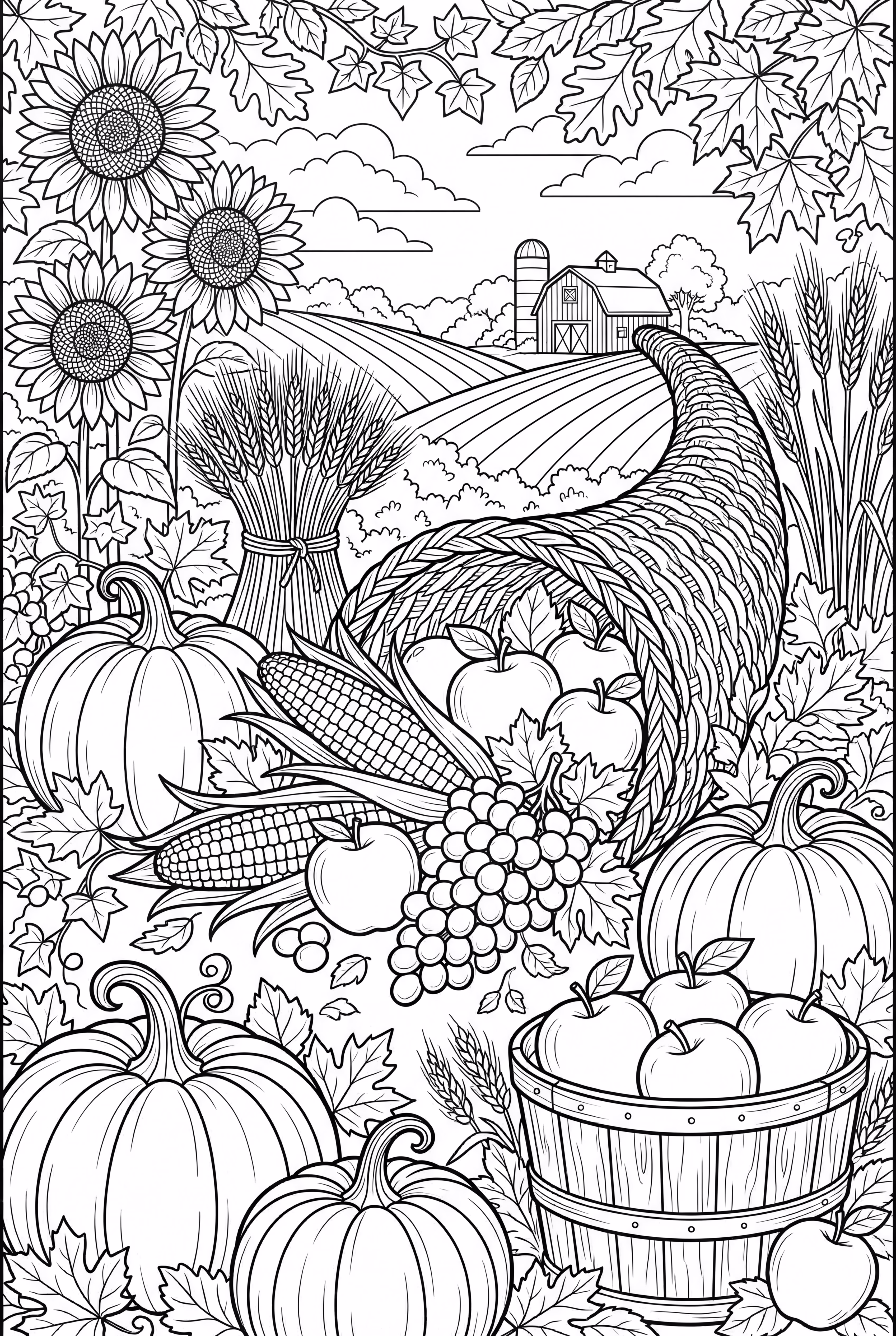 A Full Harvest Scene With A Cornucopia