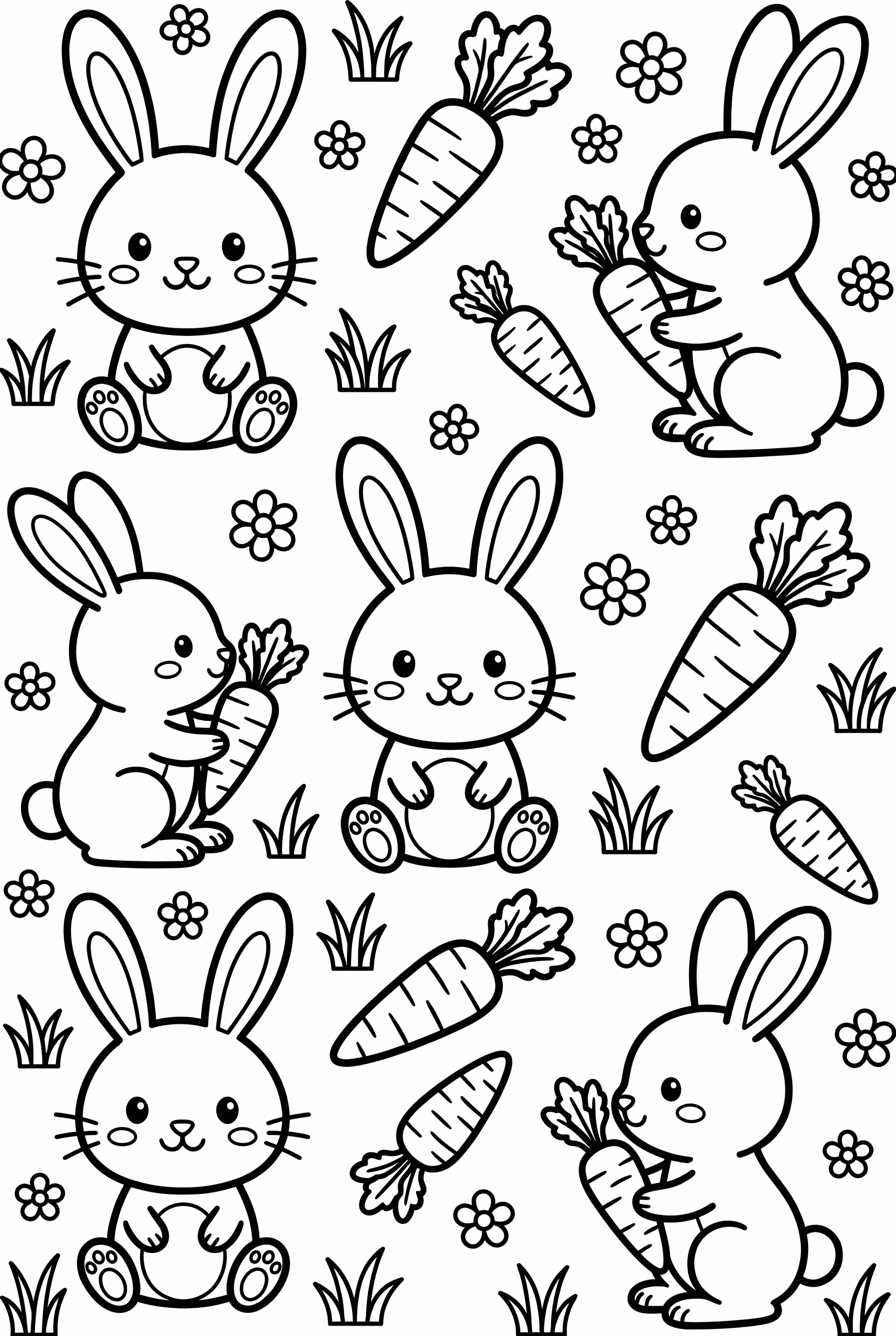A Full Page Pattern Of Various Carrots And Bunnies