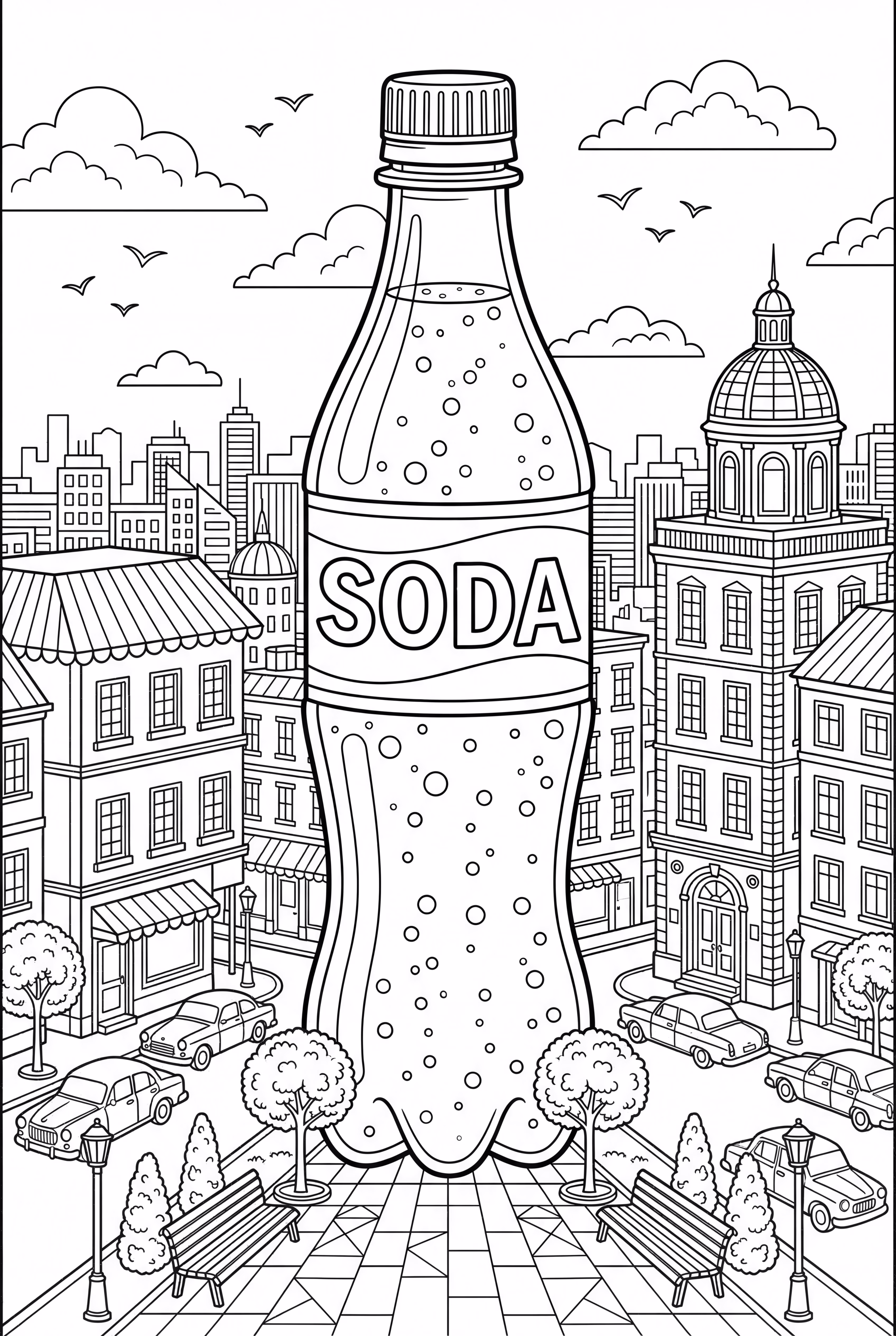A Giant Soda Pop In A Tiny Cityscape