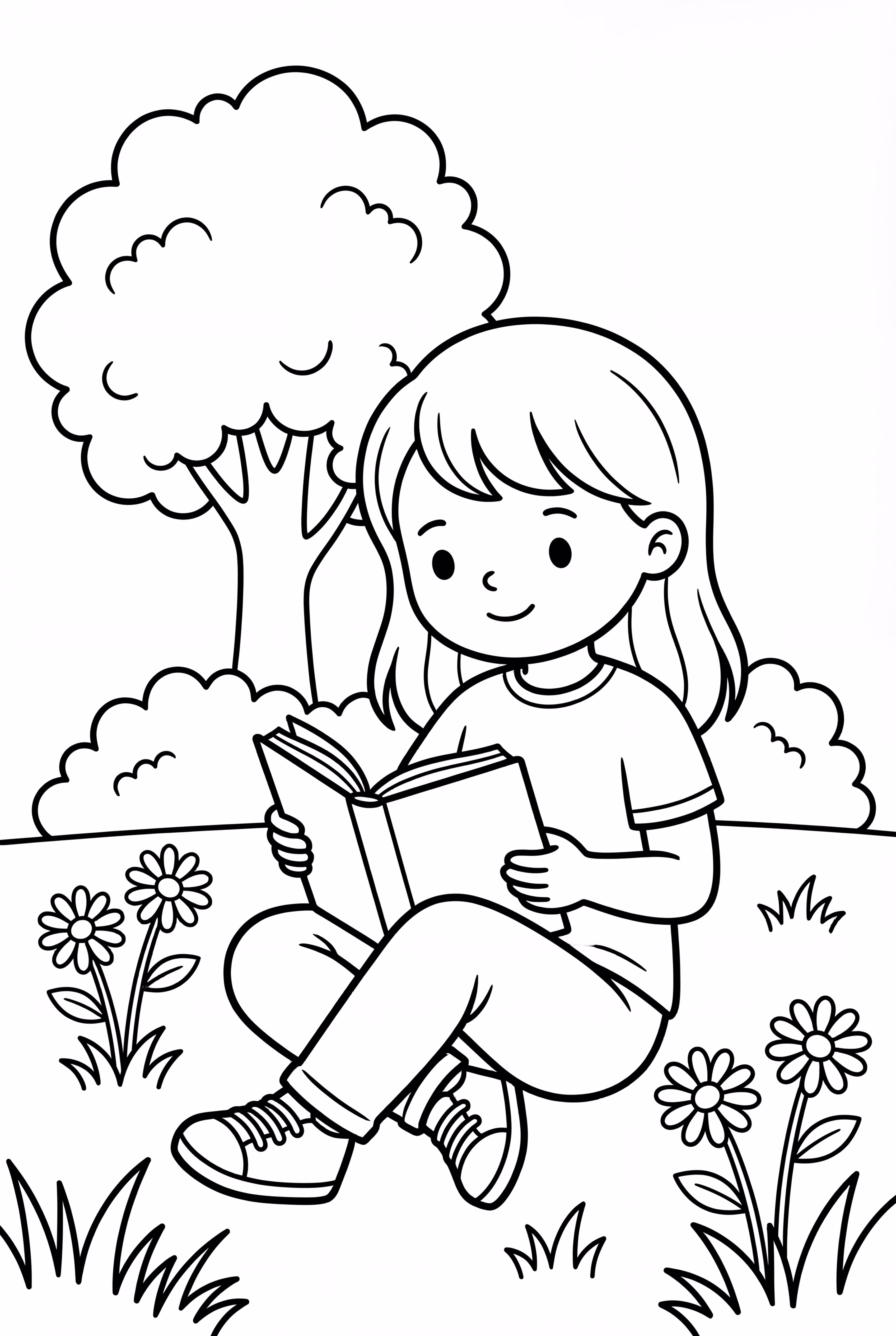 정원에서 책을 읽는 소녀