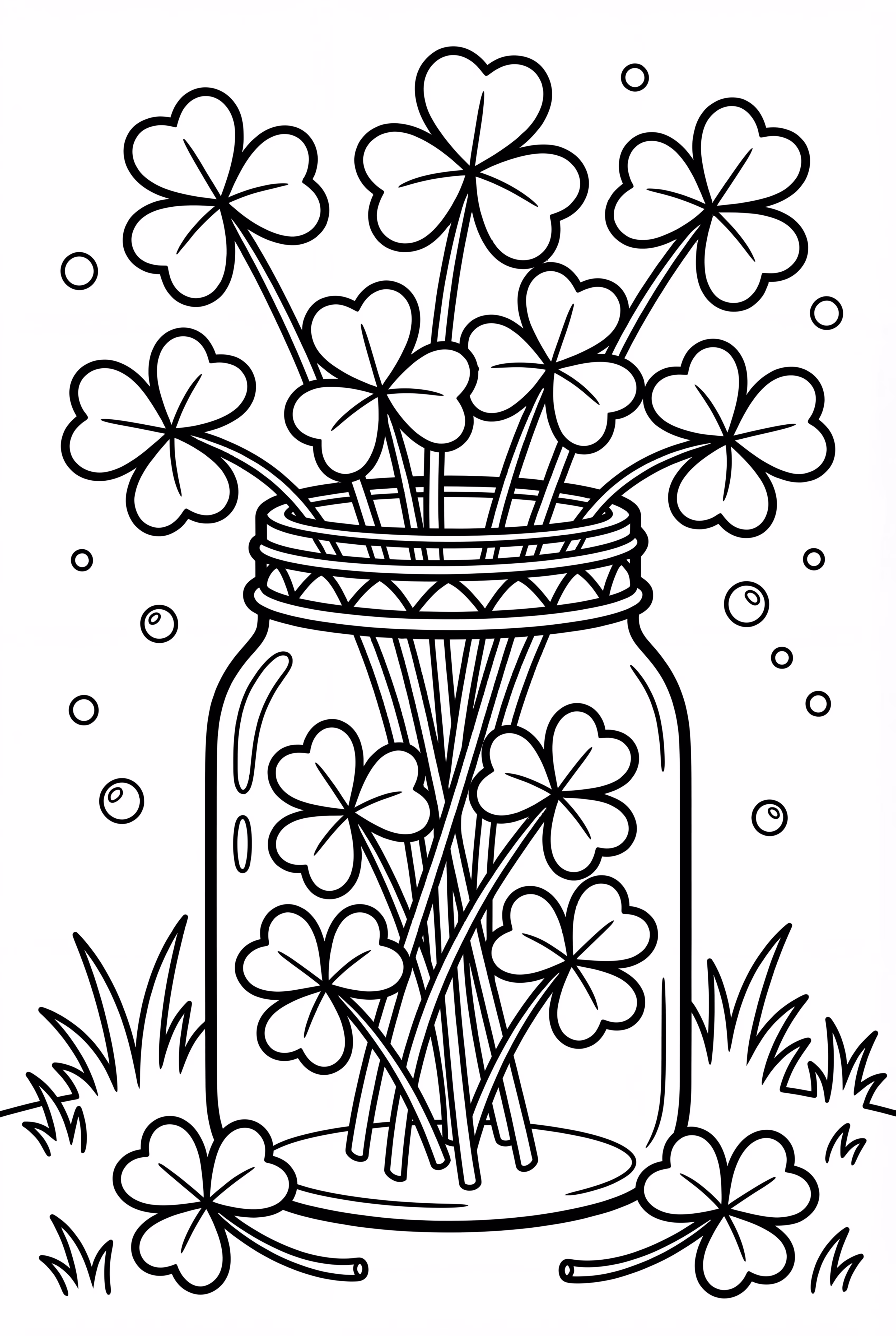 Un frasco de vidrio lleno de tréboles