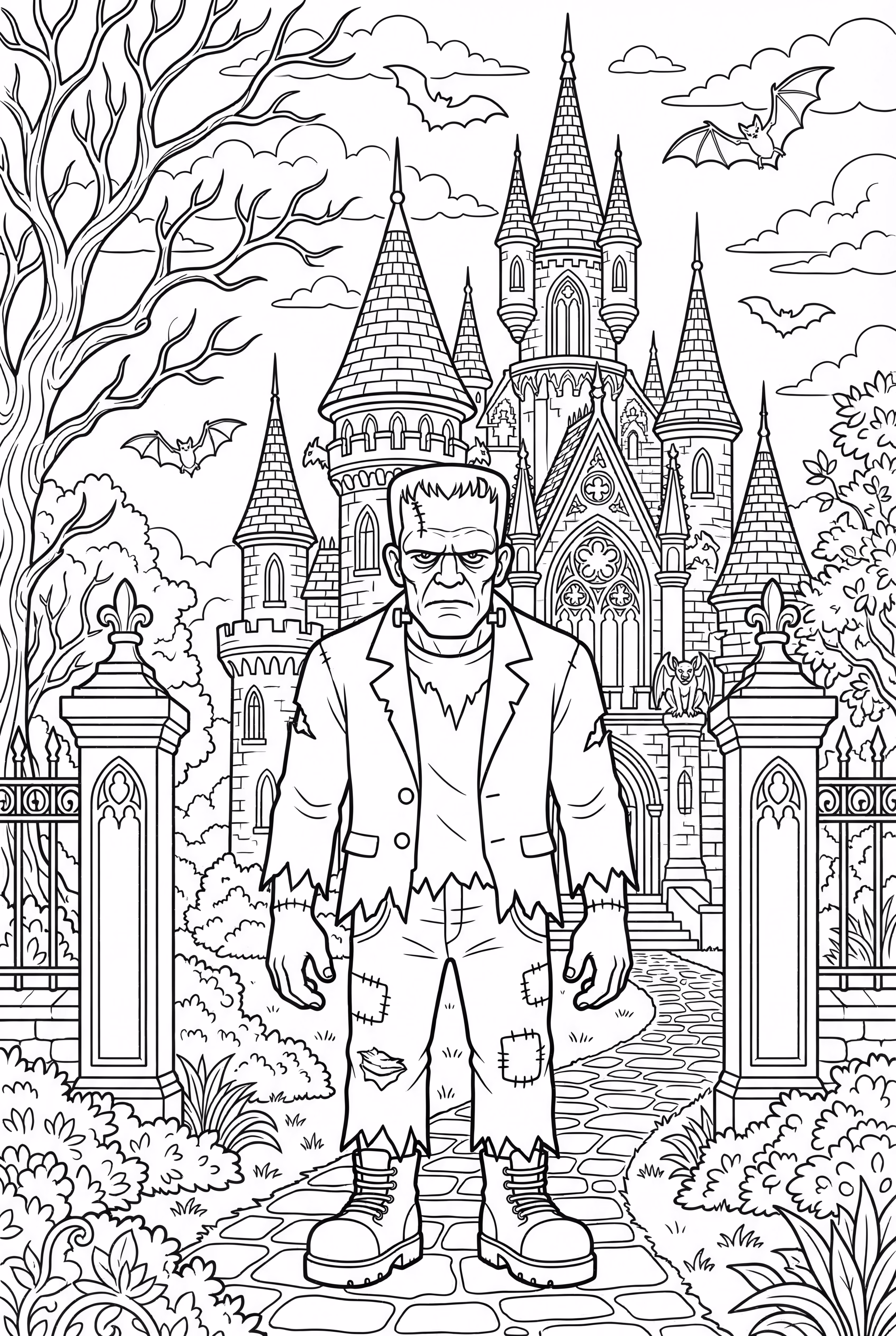 A Gothic Castle Scene With Frankenstein