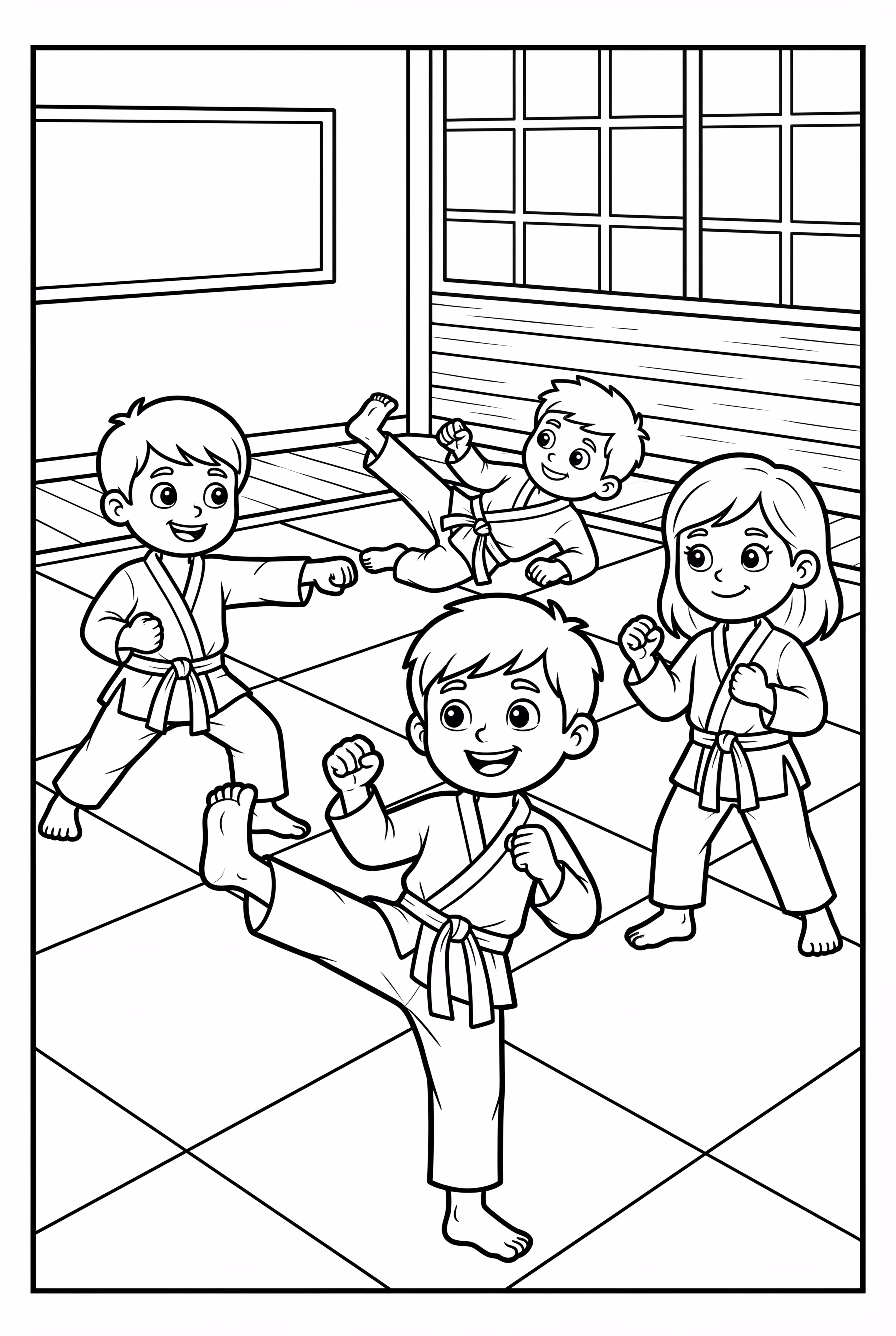 A Group Of Kids In Karate Class