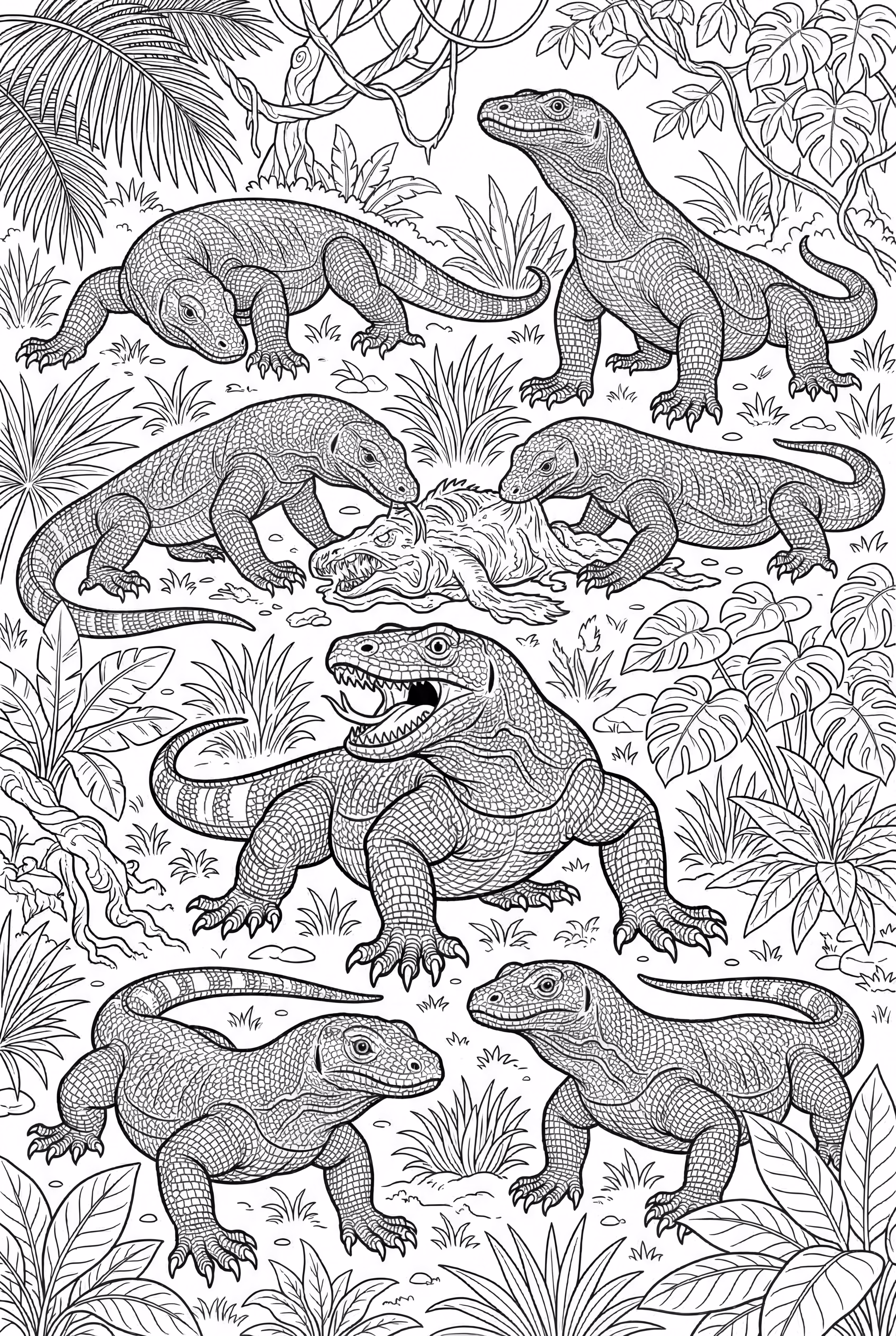 一群科莫多巨蜥的盛宴