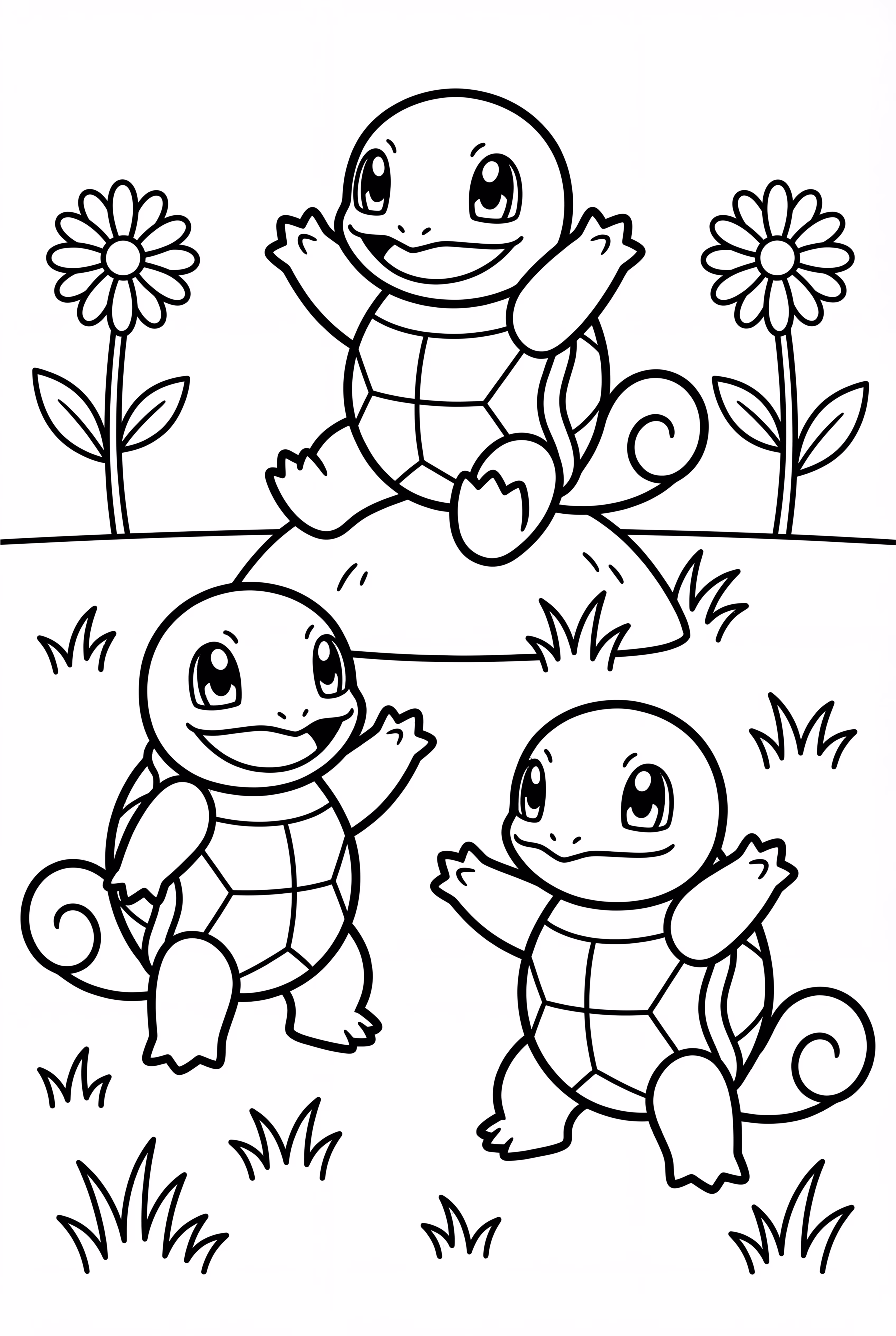 세 마리 꼬부기들이 놀고 있어요