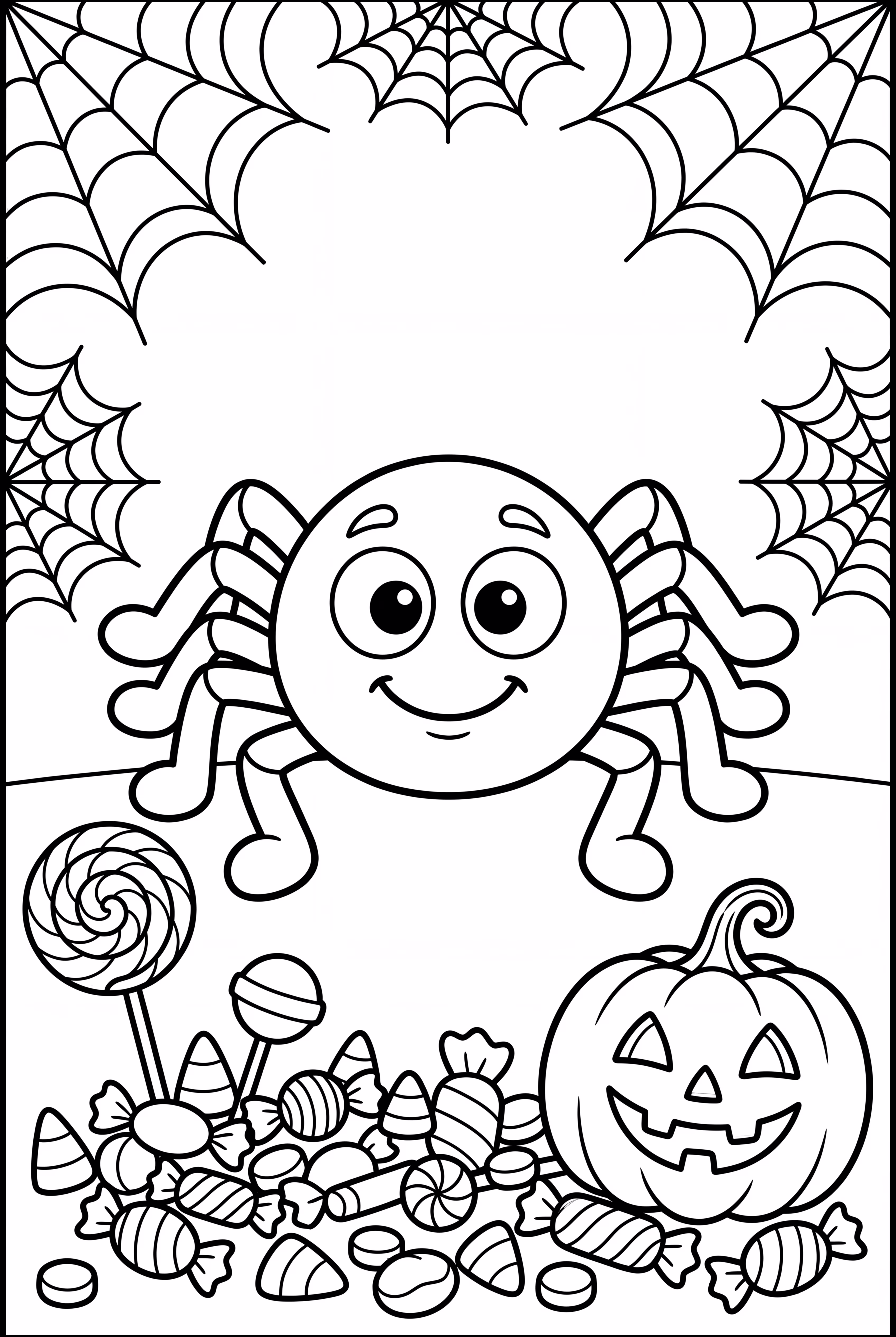 Una escena de Halloween 2025 con dulces y arañas