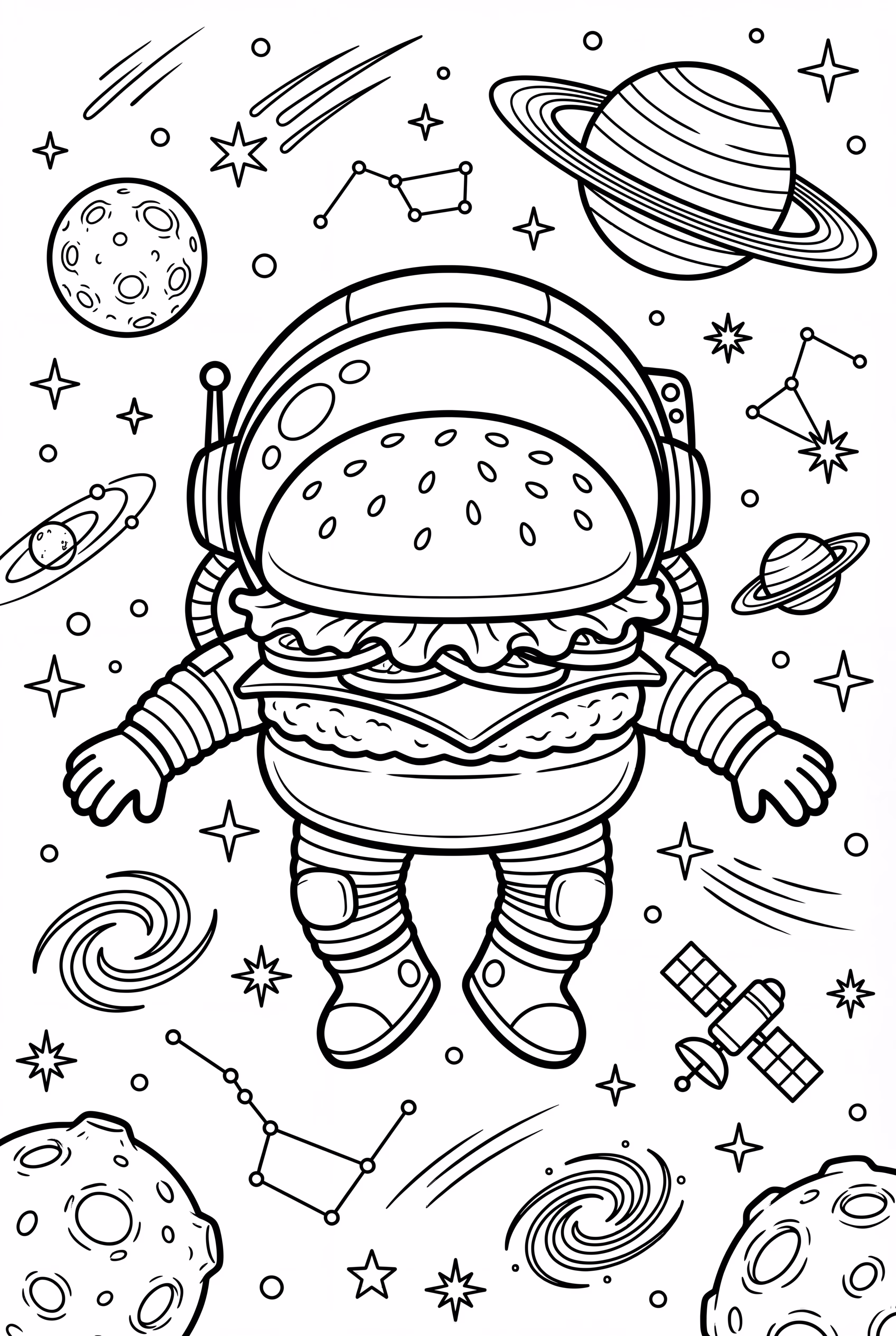 一个汉堡宇航员在太空中漂浮