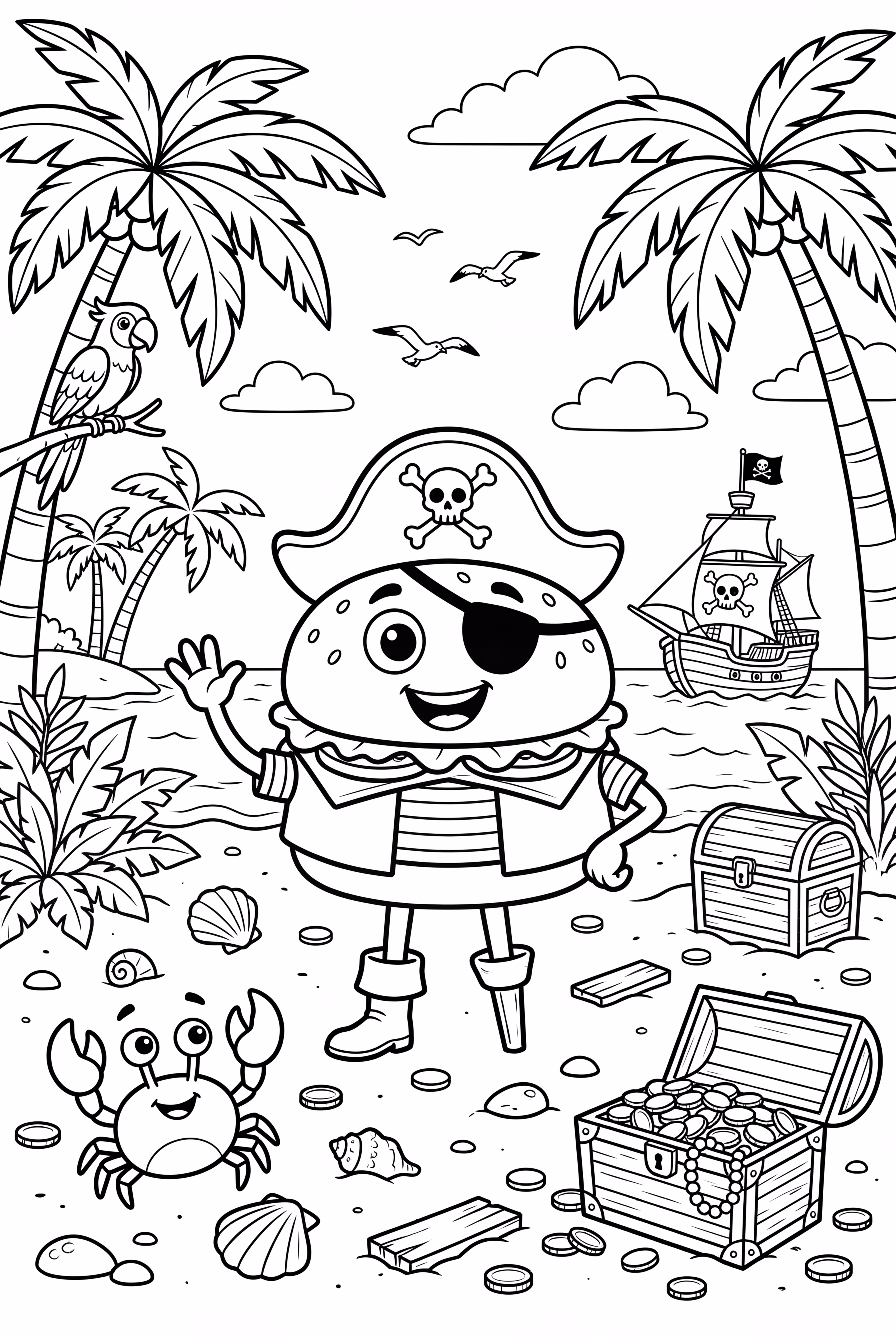 A Hamburger Pirate On A Treasure Island