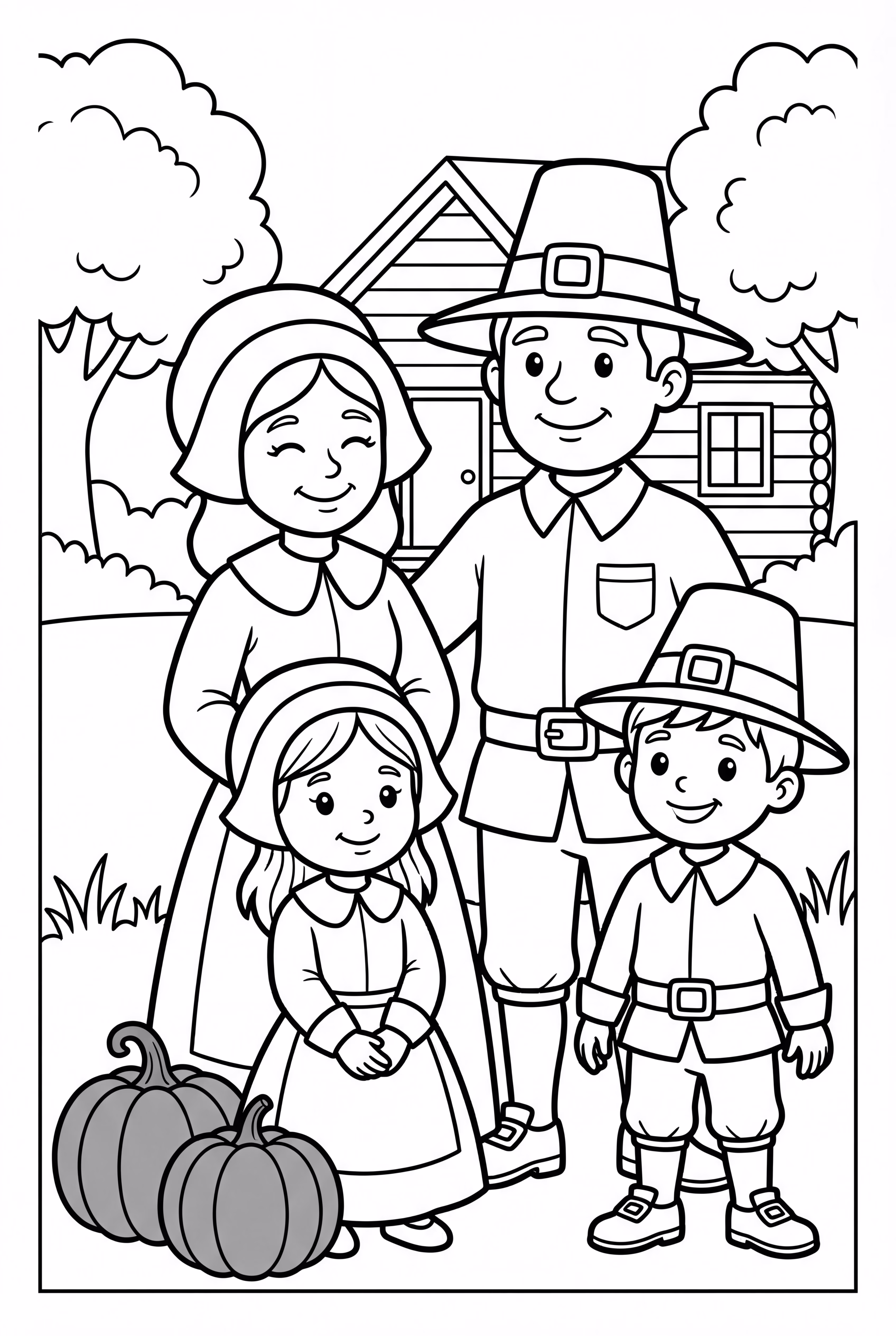 Una familia feliz de peregrinos