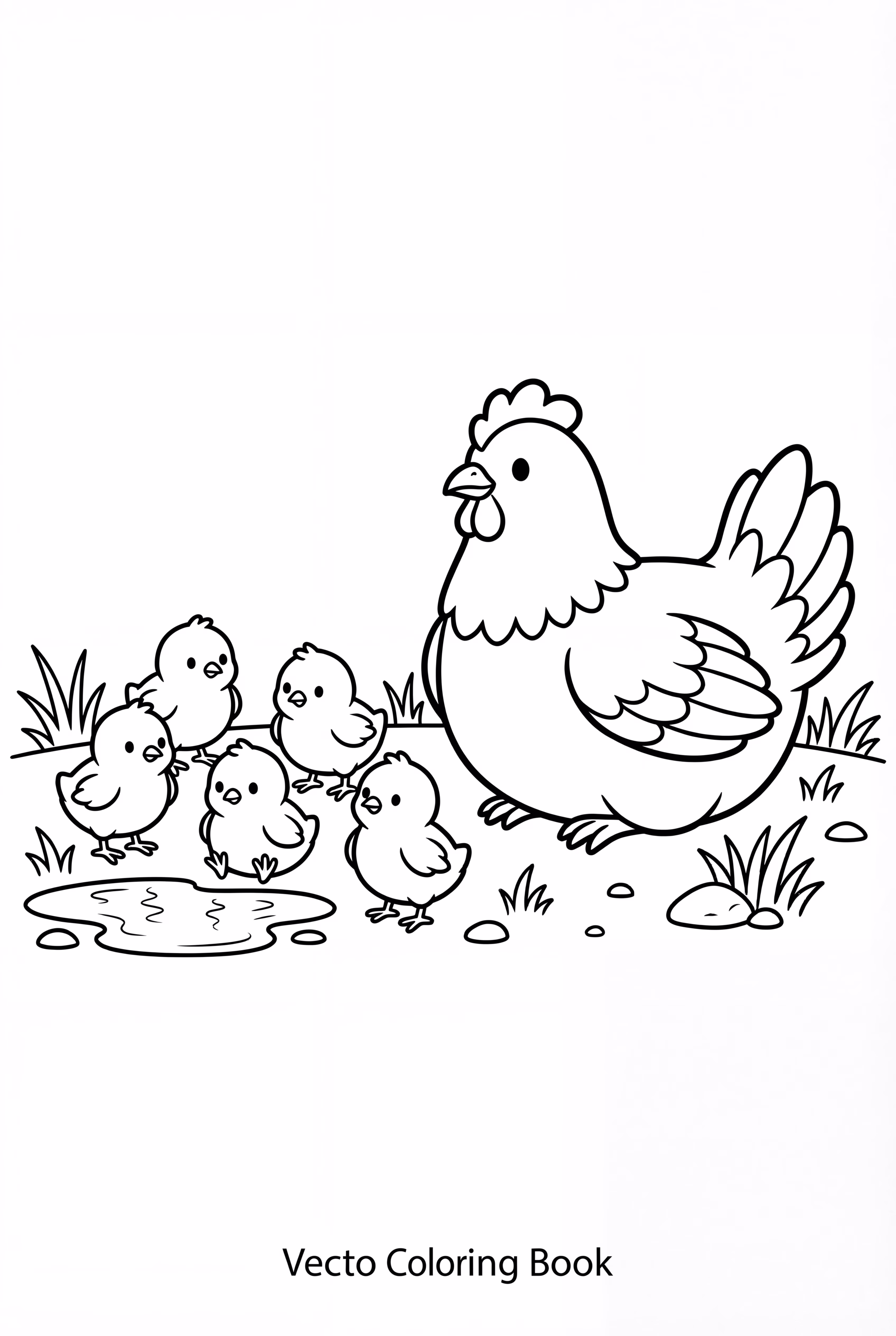 Una gallina incubando pollitos en la hierba