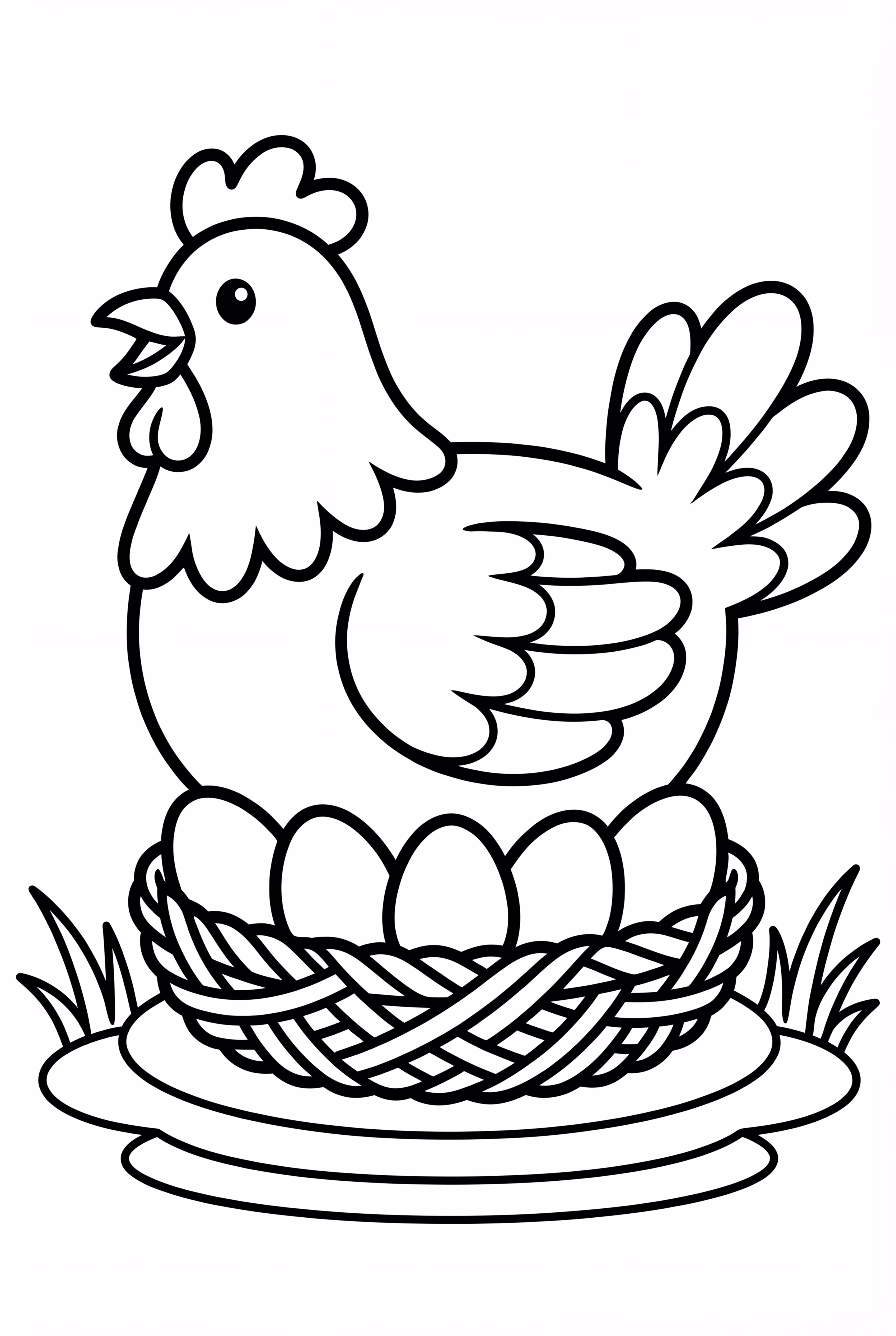 A hen sitting on her nest of eggs