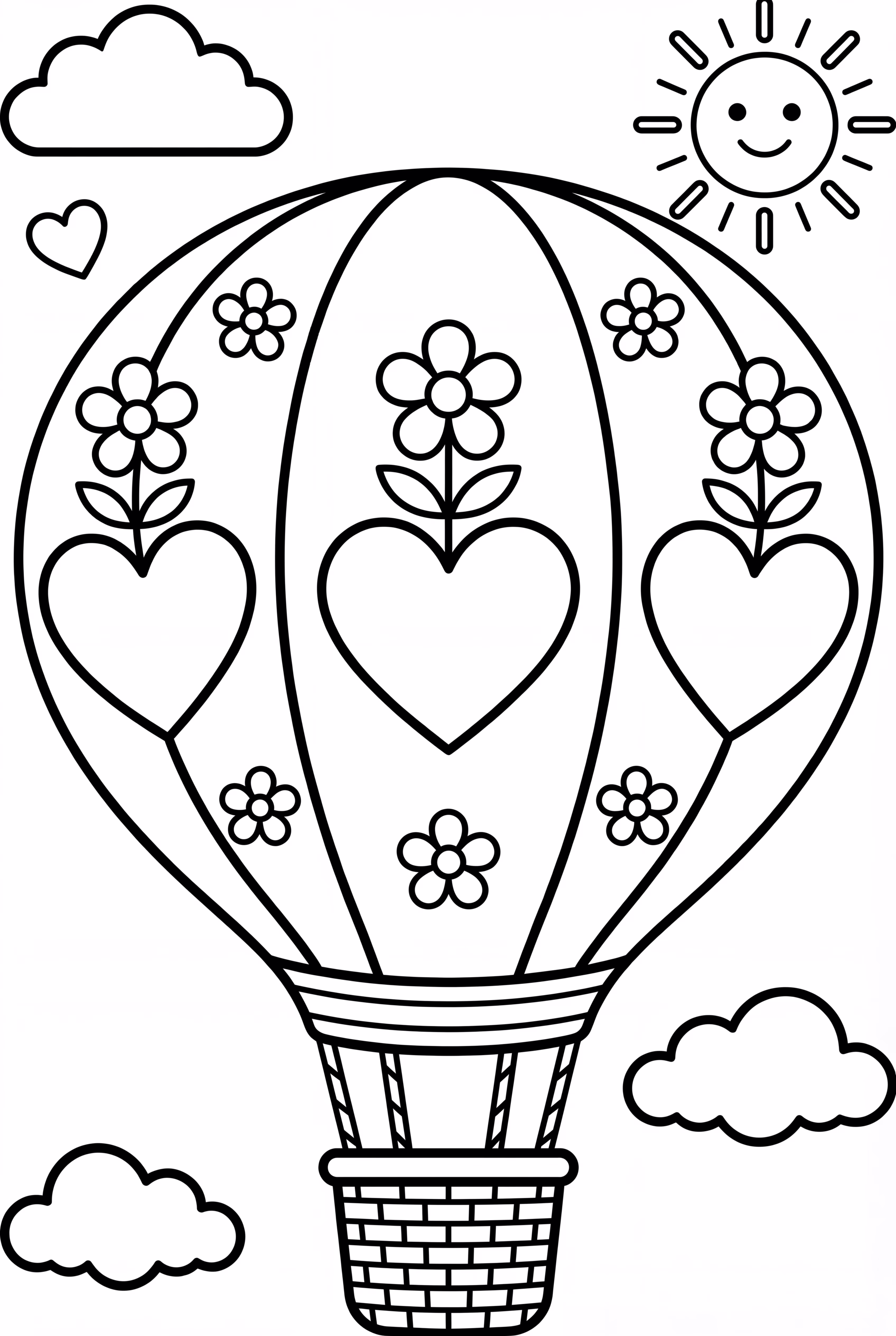 A Hot Air Balloon With Hearts and Flowers