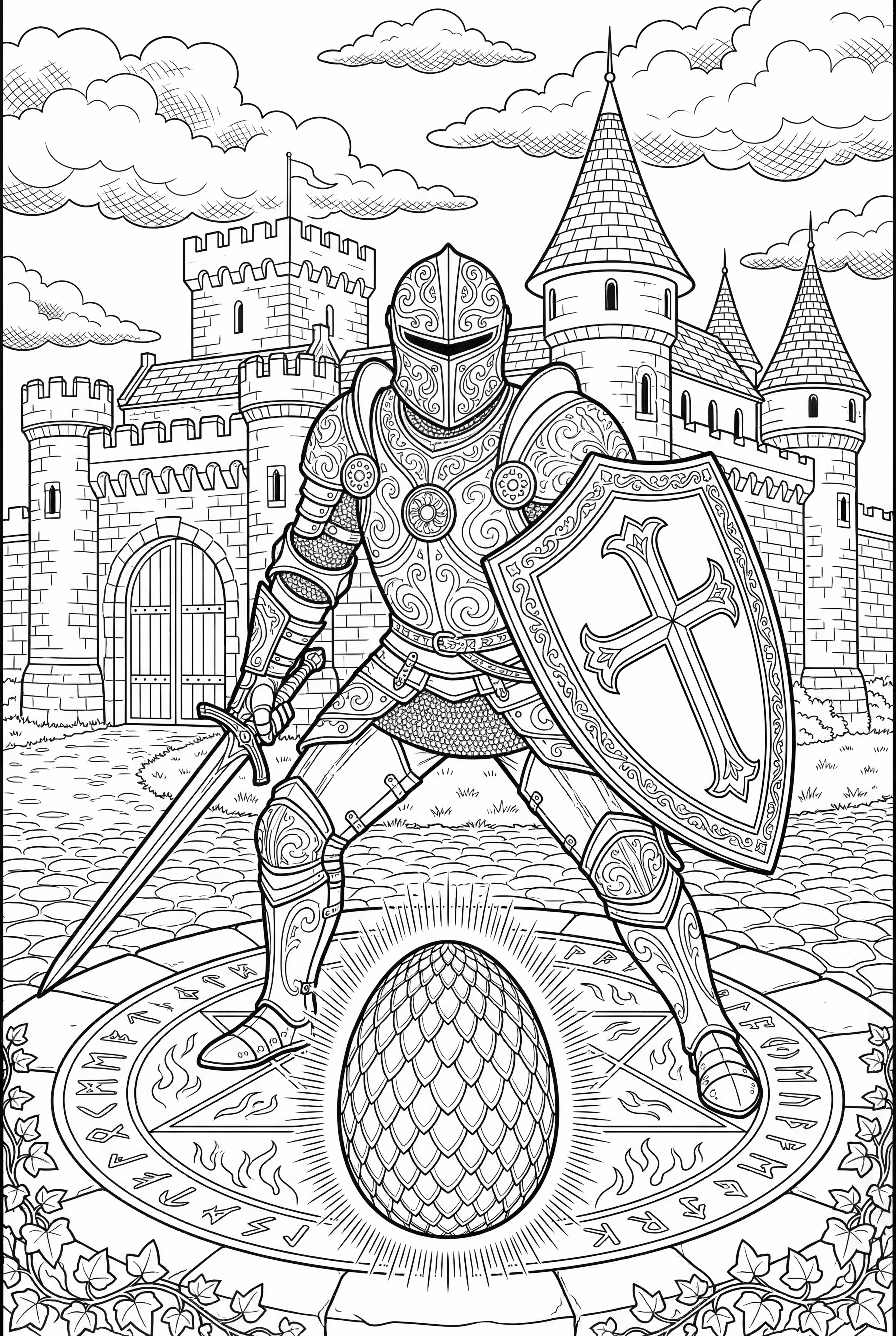 A Knight Guarding A Glowing Dragon Egg