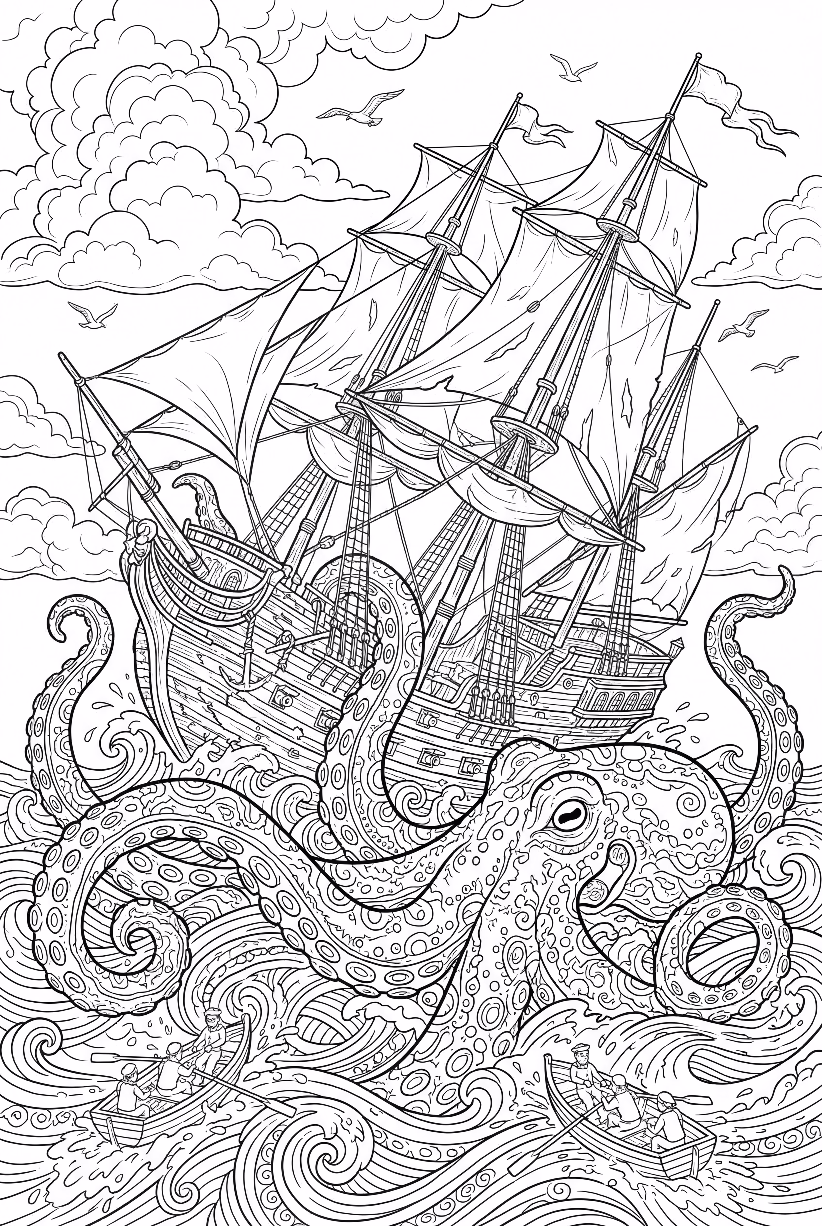 一只克拉肯袭击海上船只