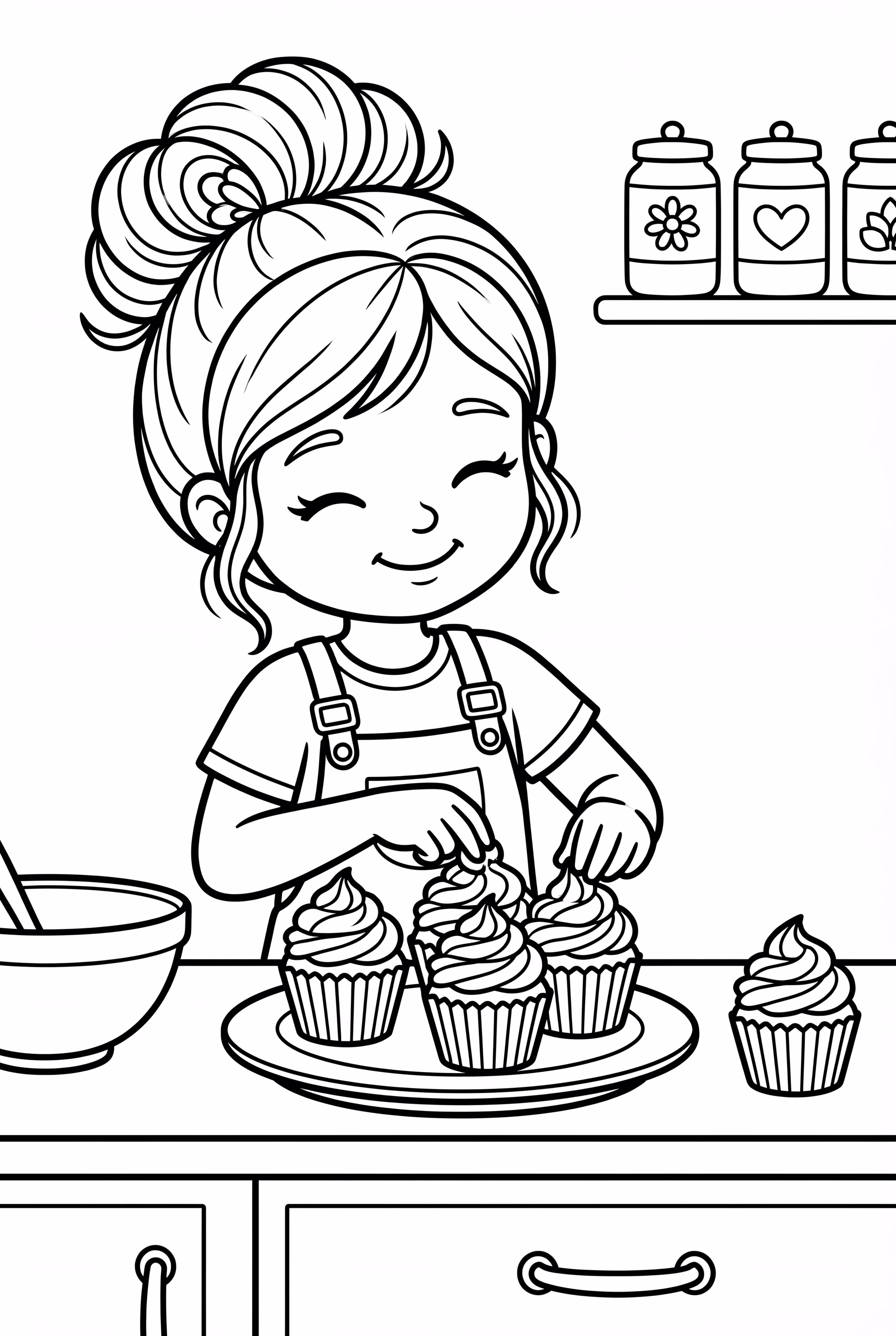 A little girl baking cupcakes