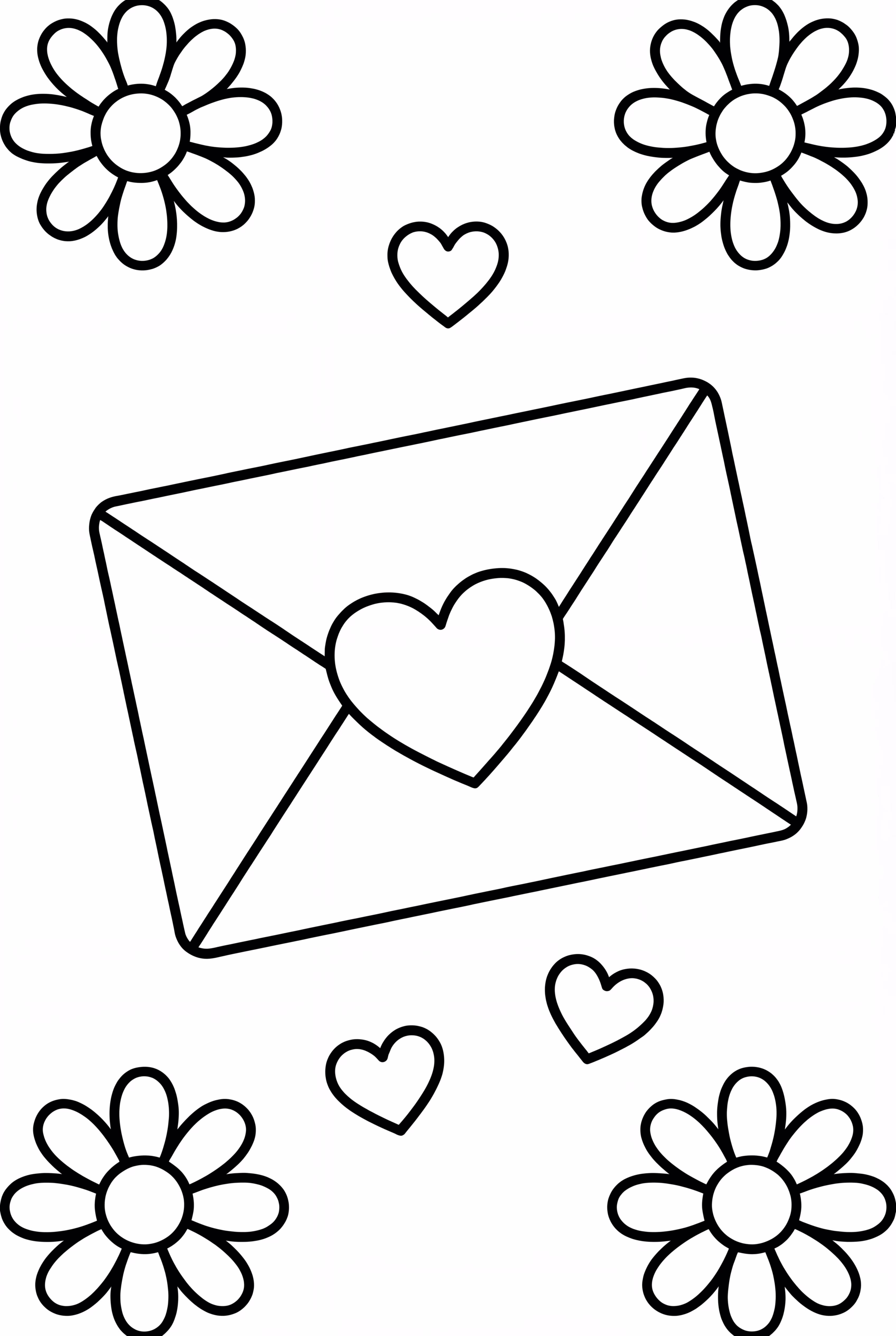 Uma Carta de Amor com Corações e Flores