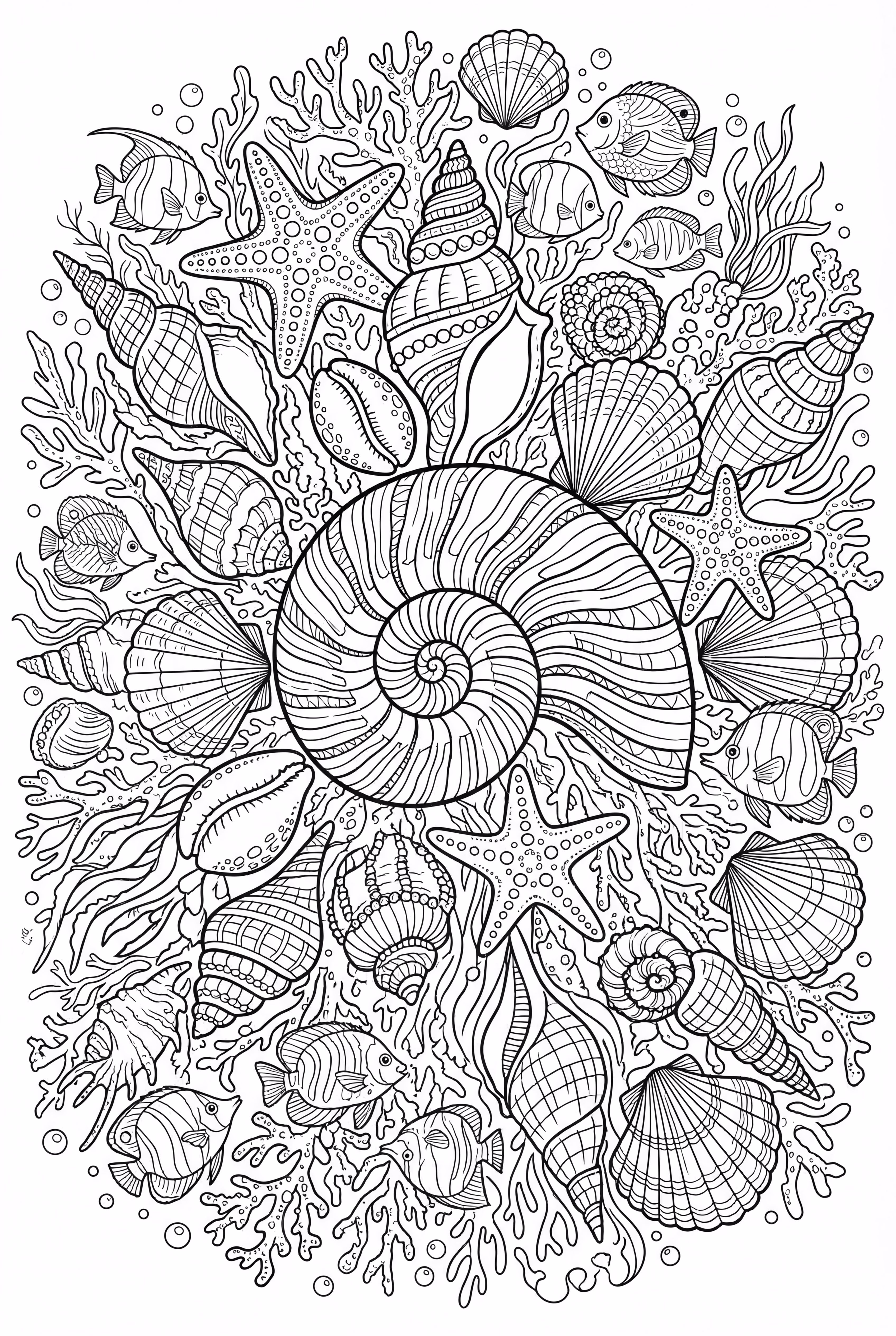 Un Mandala de Vie Marine et de Coquillages