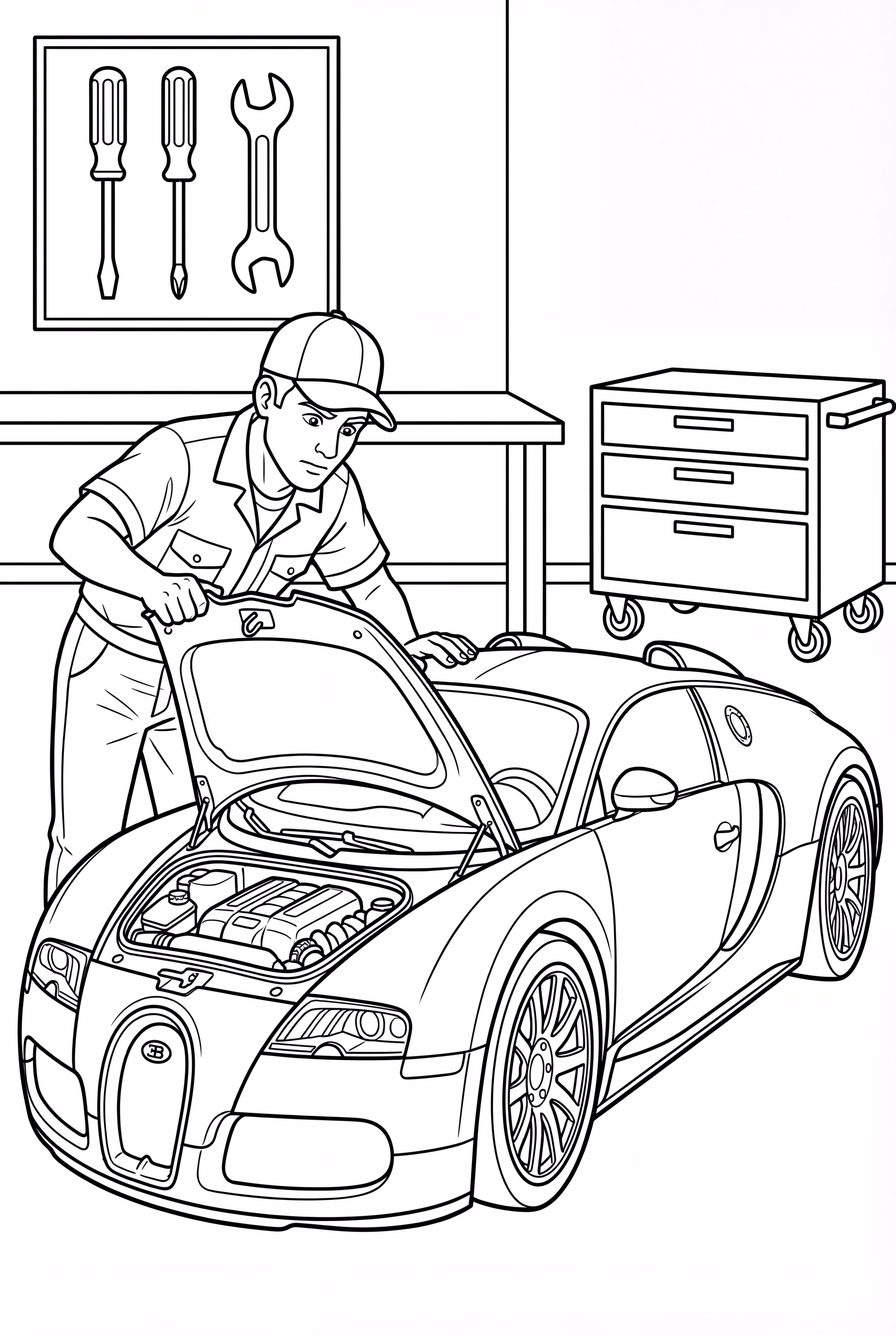 부가티를 수리하는 정비공