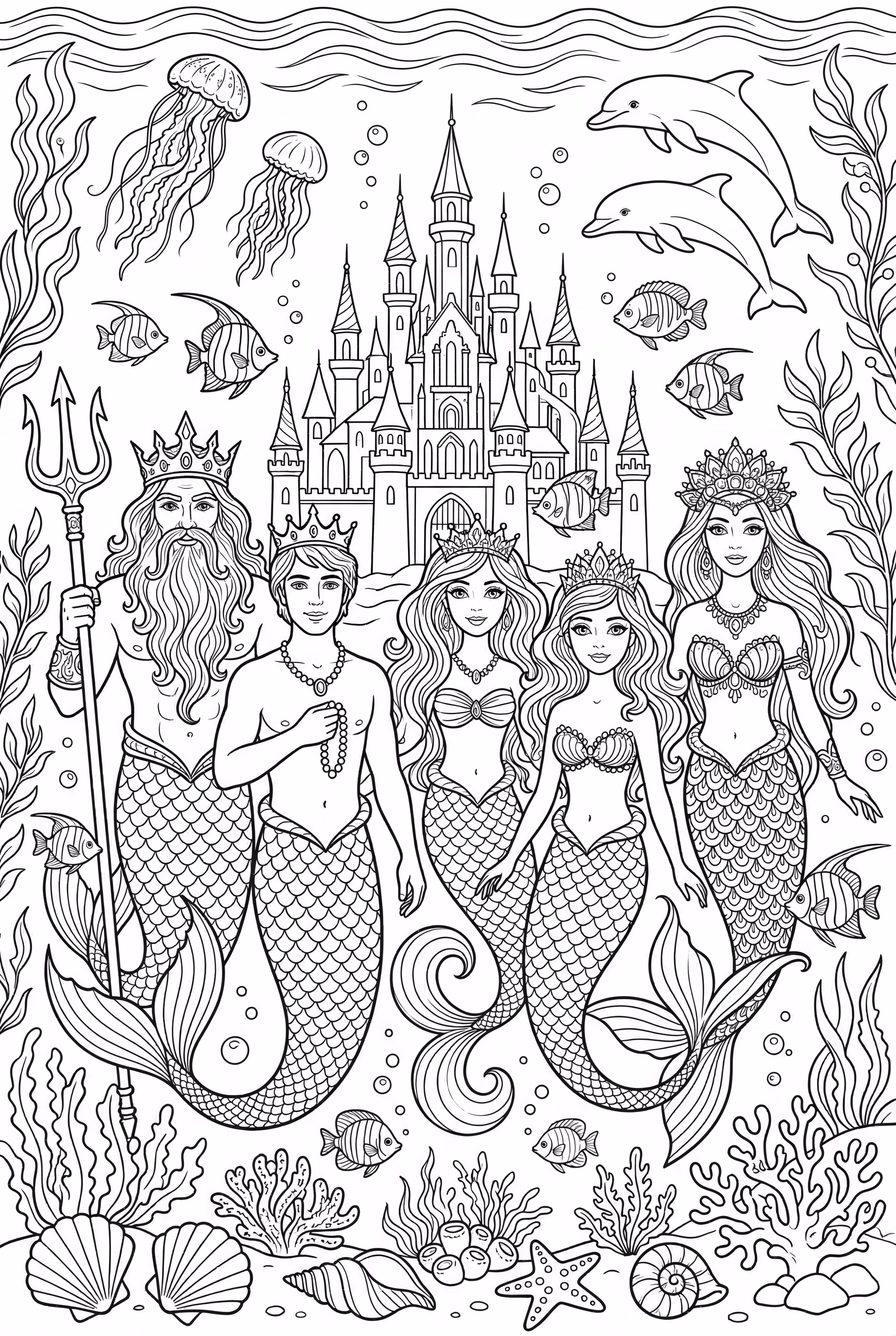 Une famille royale de sirènes sous la mer