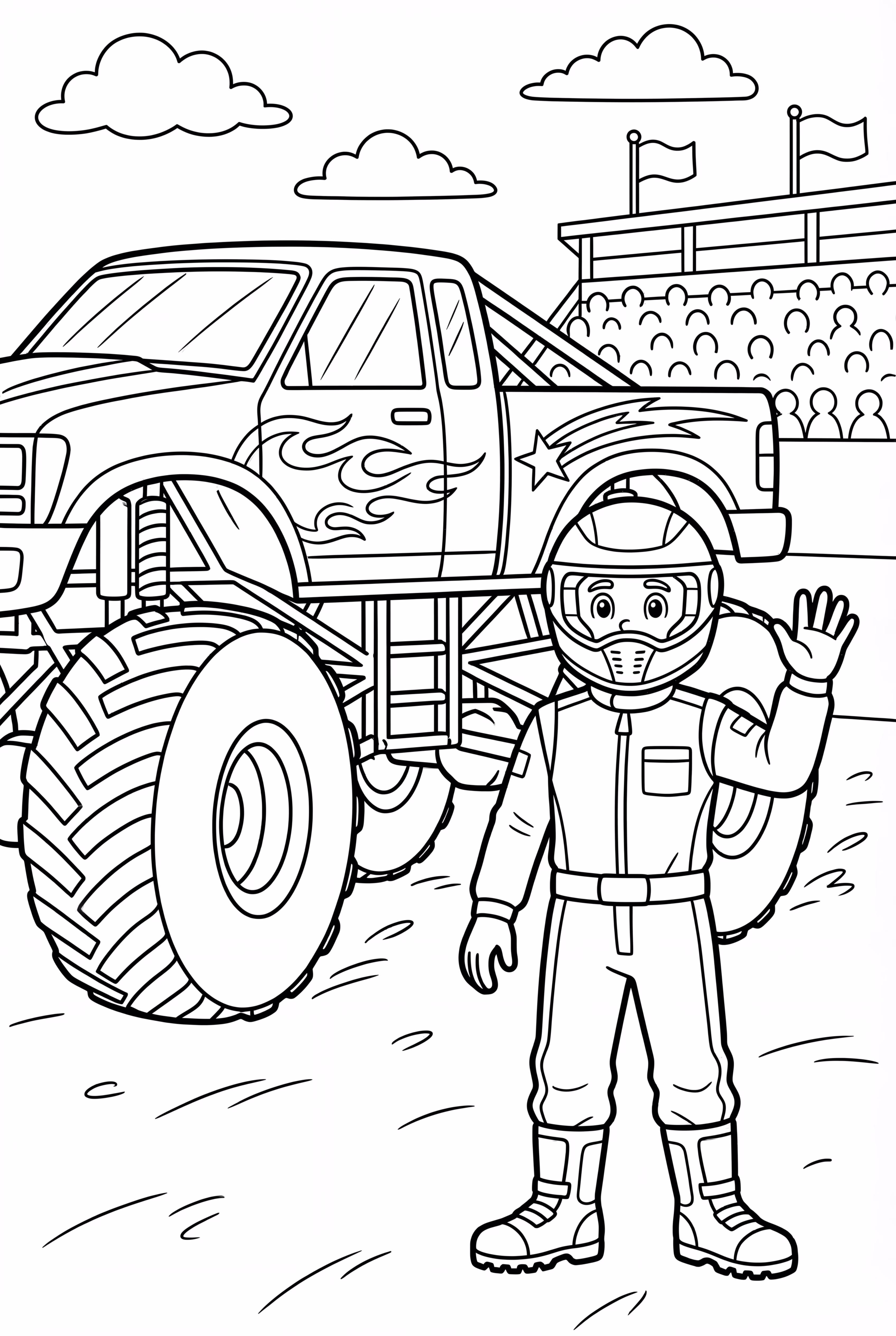 A Monster Jam Driver Waving