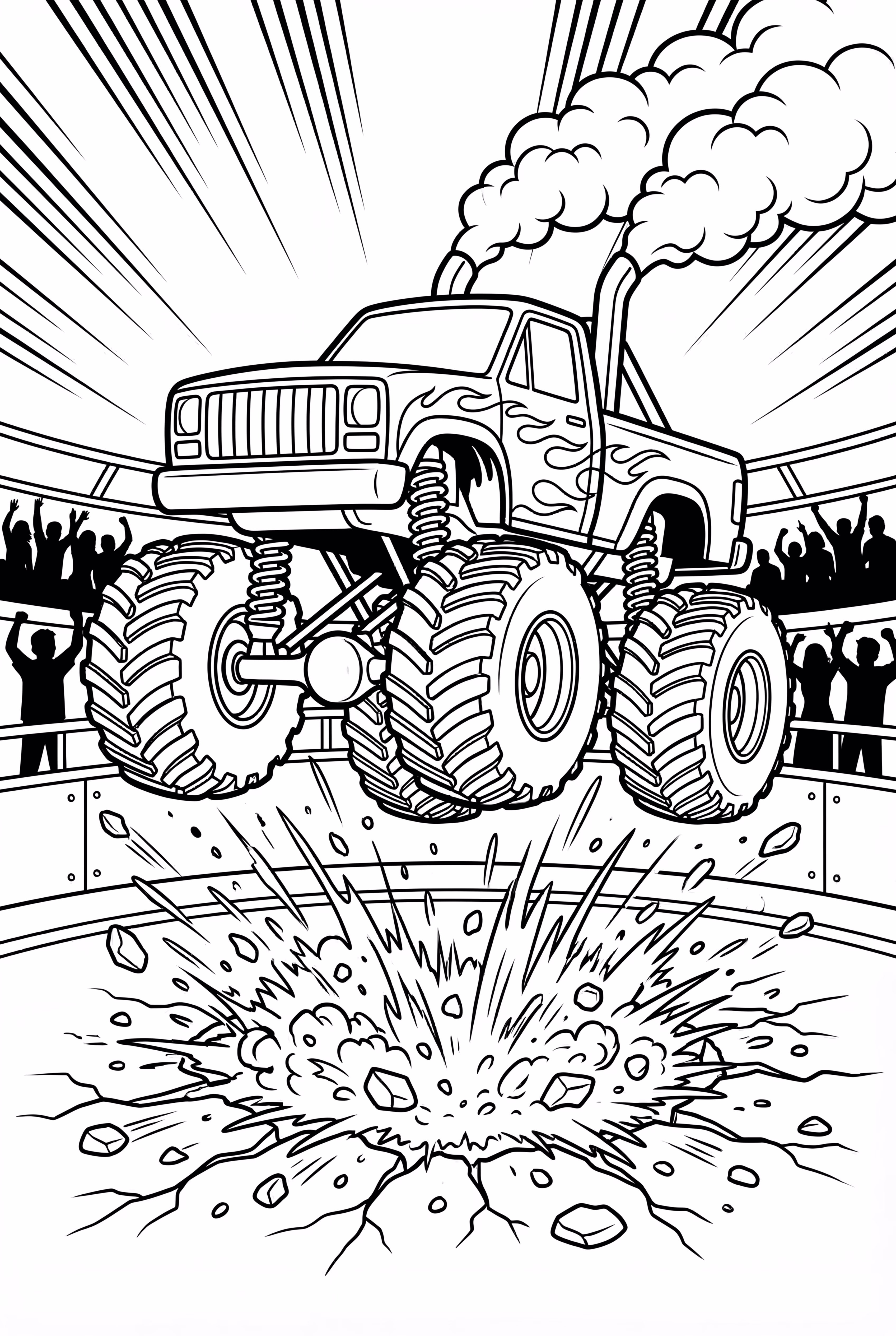 A Monster Jam Truck Landing A Jump