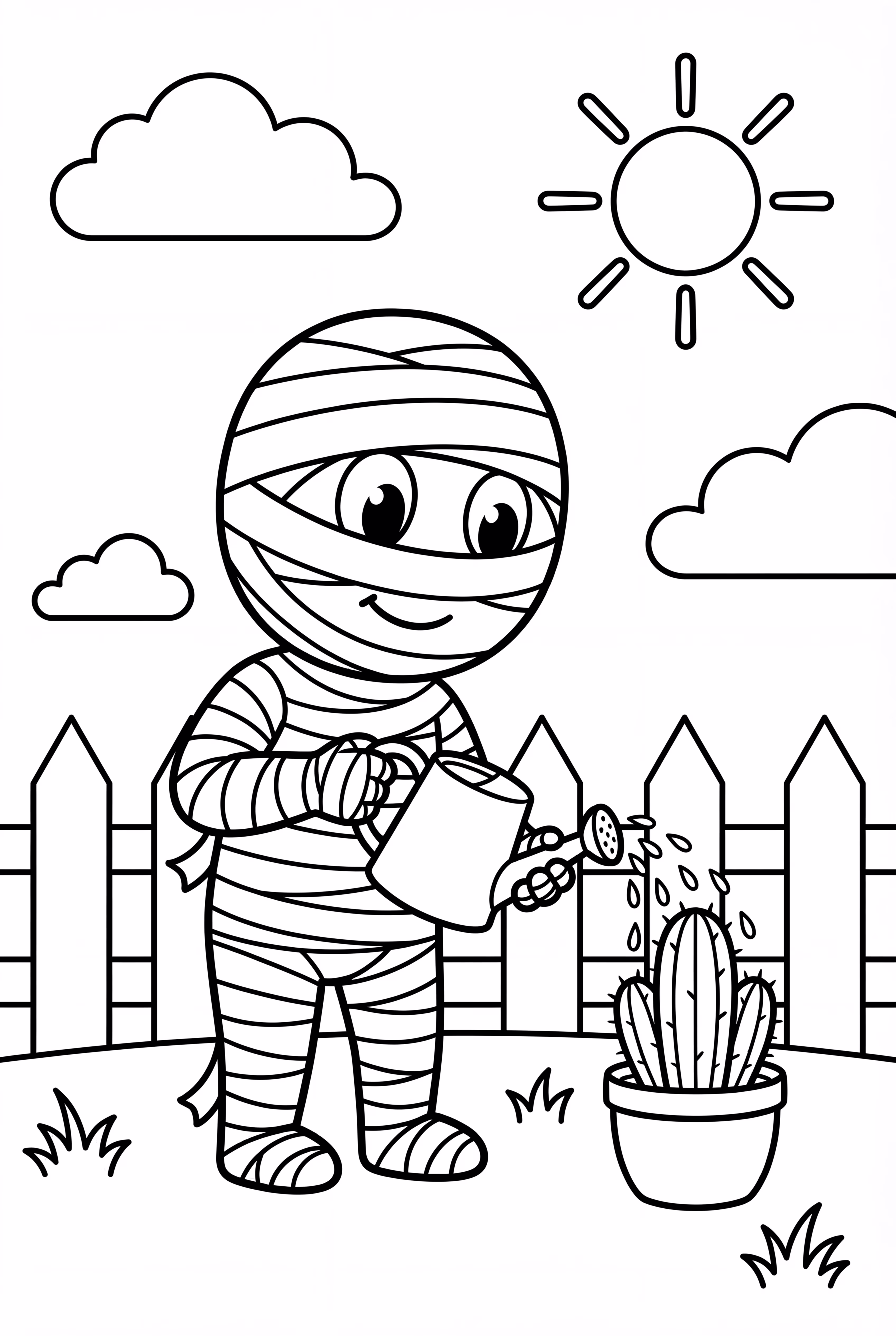 A Mummy Gardener Watering A Cactus
