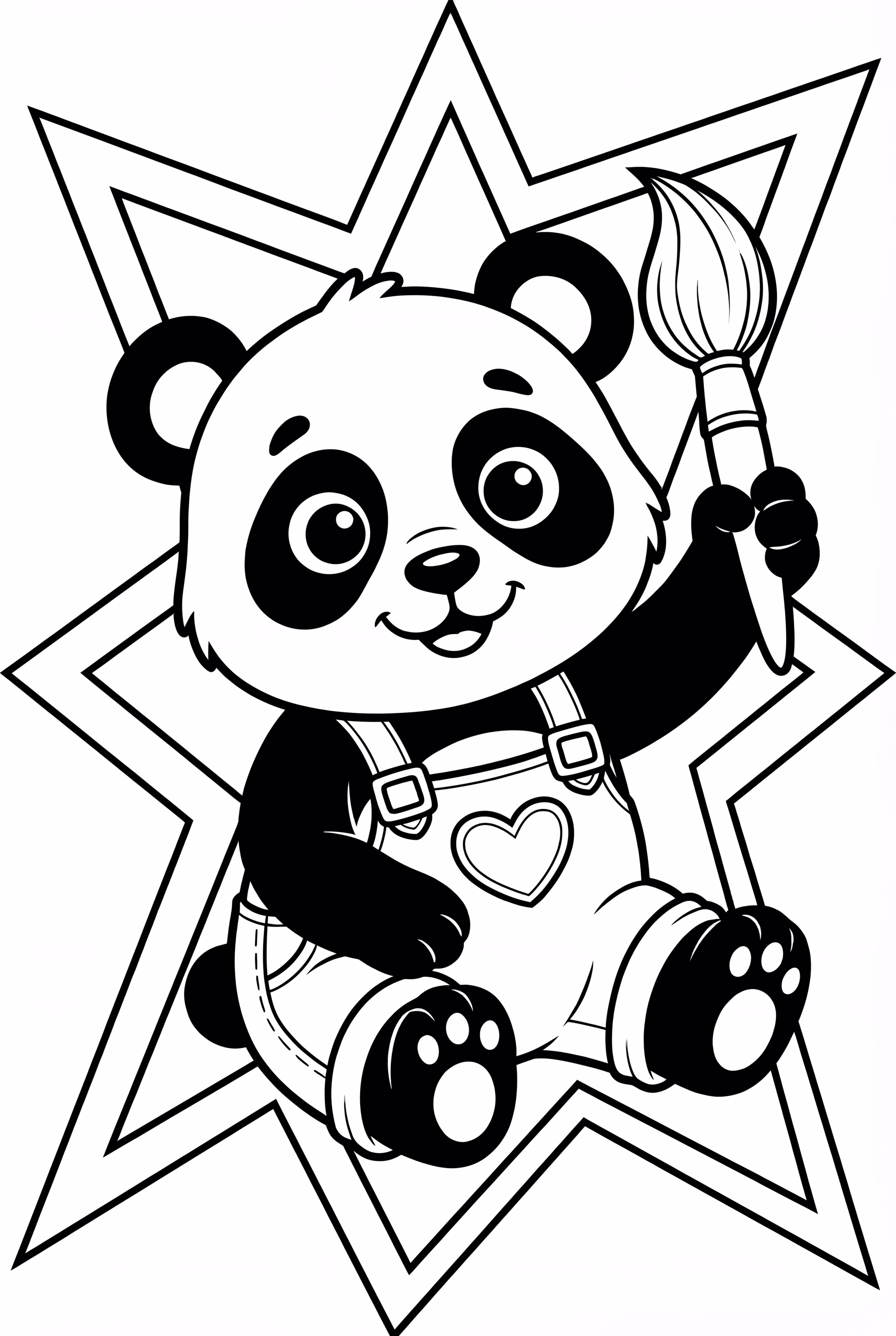 A Panda With Overall Outfit, Holding A Paint Brush With Rainbow Paint.
