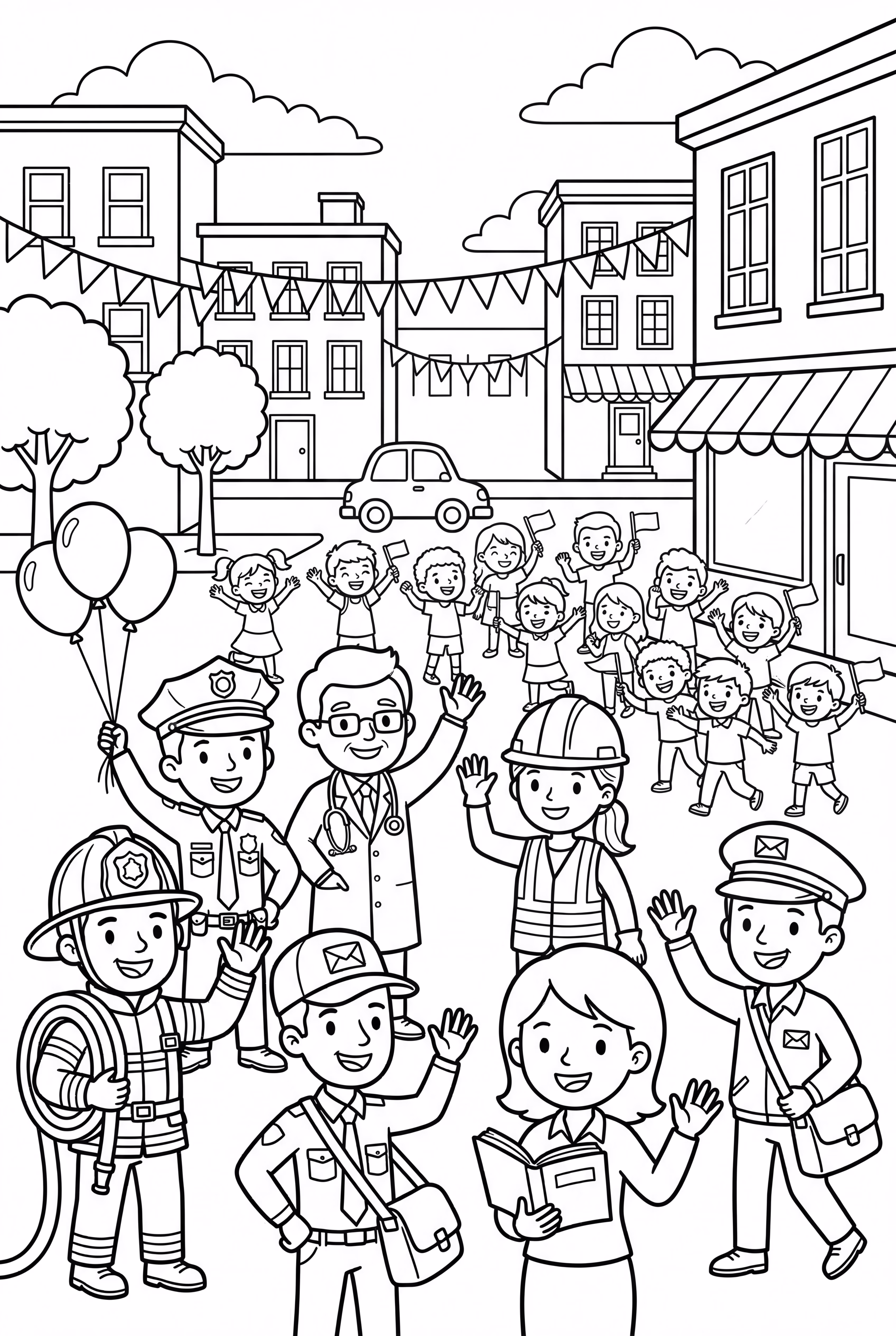 Eine Parade der Helfer in der Gemeinschaft