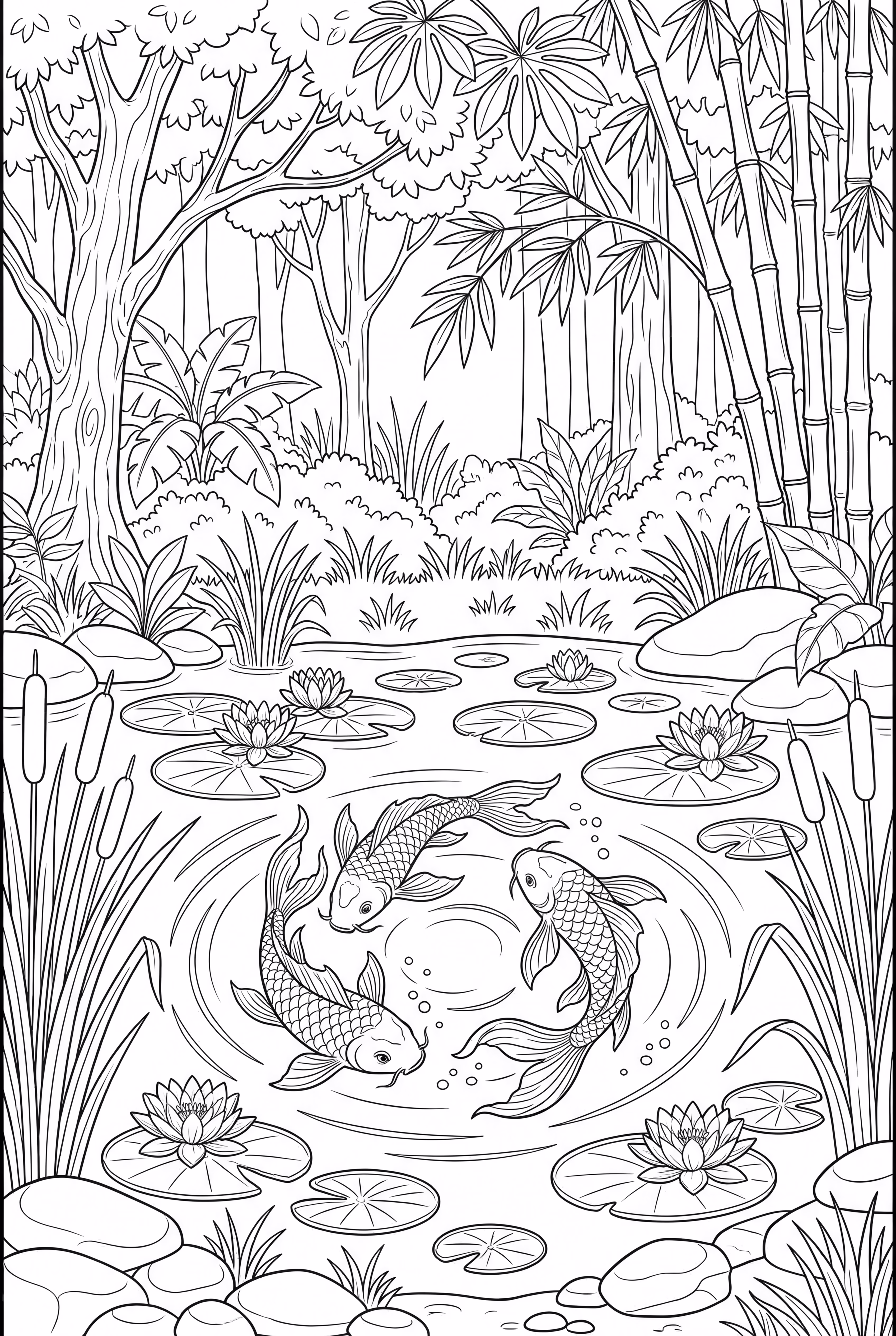 A Peaceful Mindfulness Koi Pond In Nature