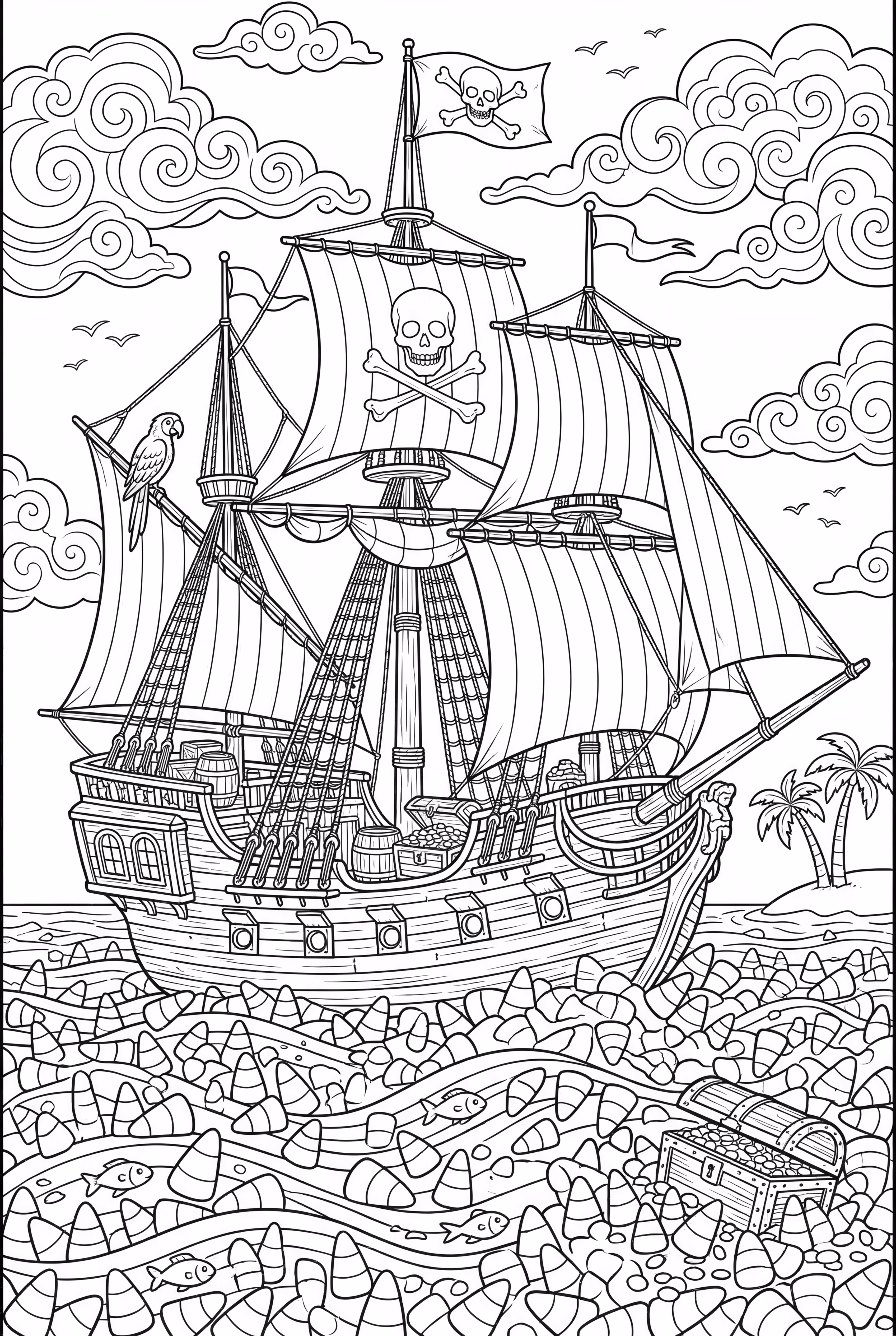 A Pirate Ship Sailing On A Candy Corn Sea