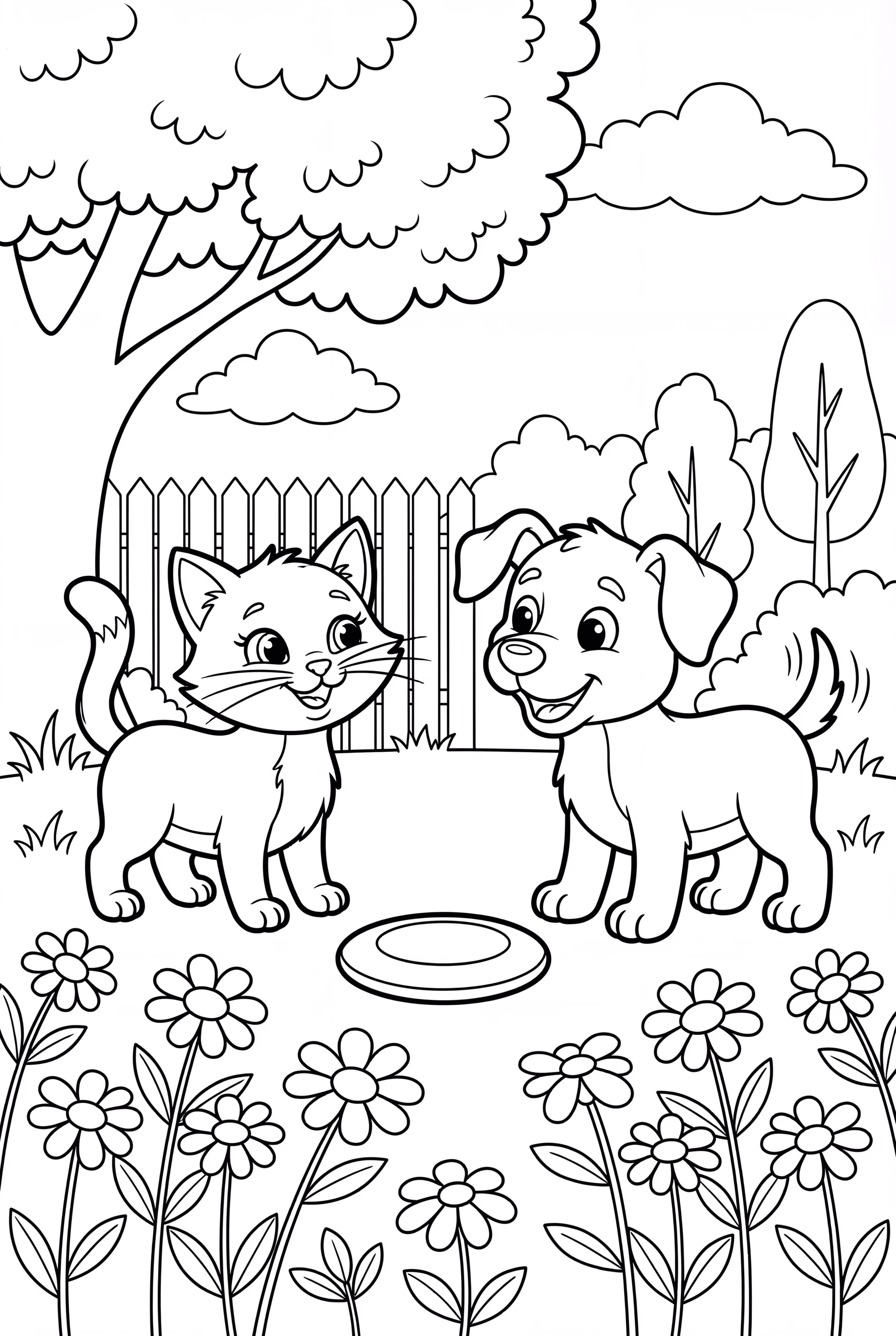 A playful kitten and puppy in a park