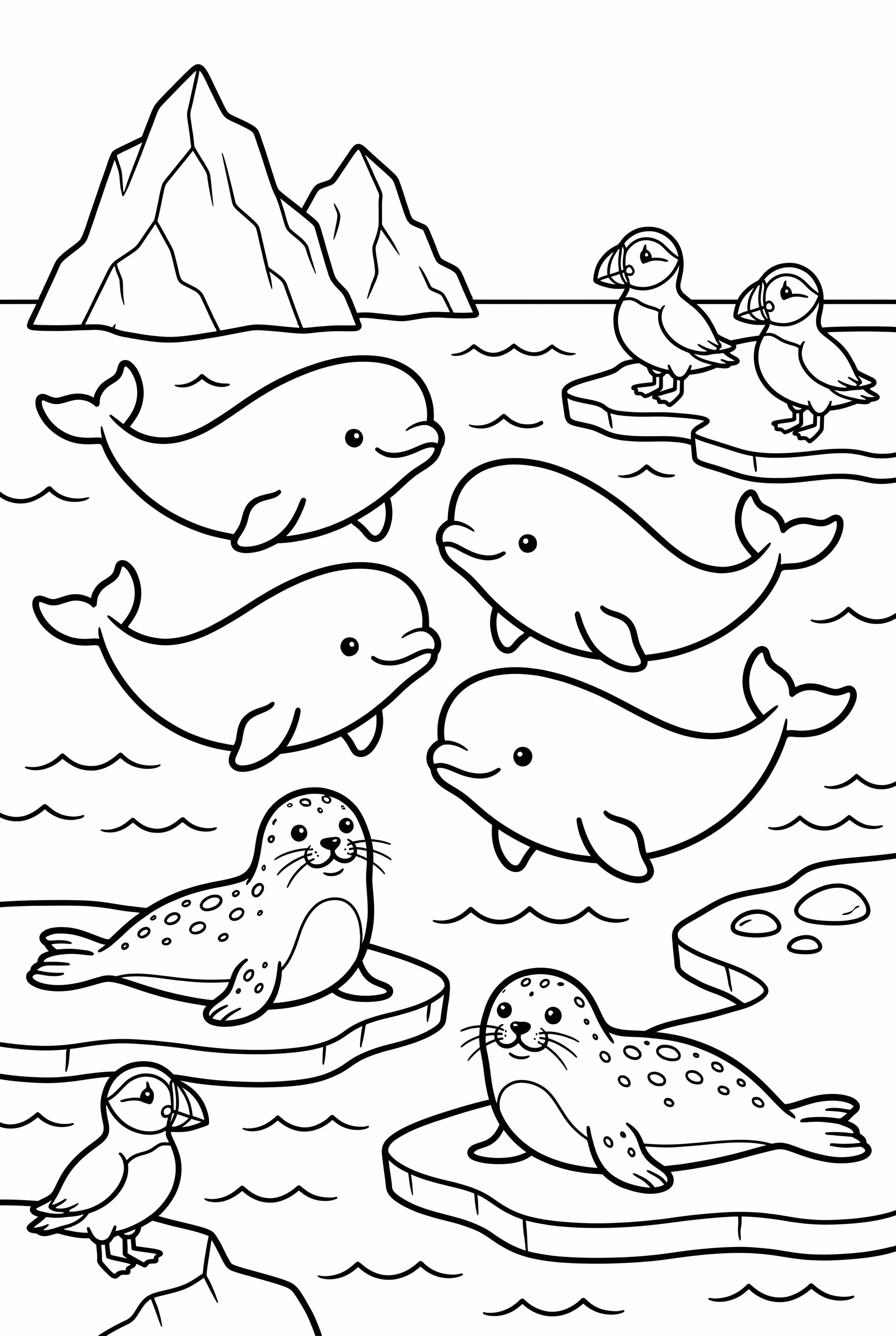 A Pod of Beluga Whales and other Arctic Animals