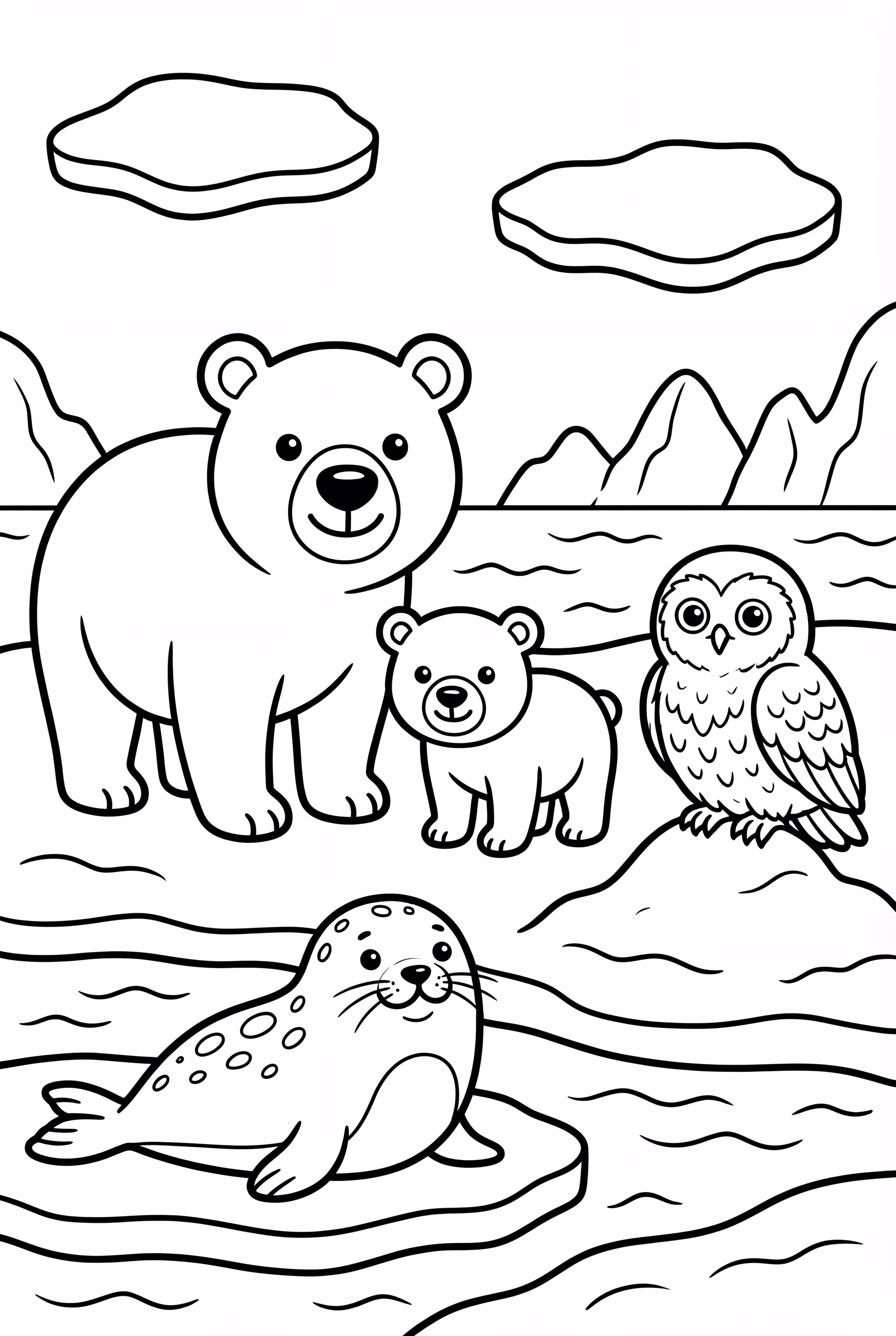 북극곰과 새끼, 그리고 다른 북극 동물들