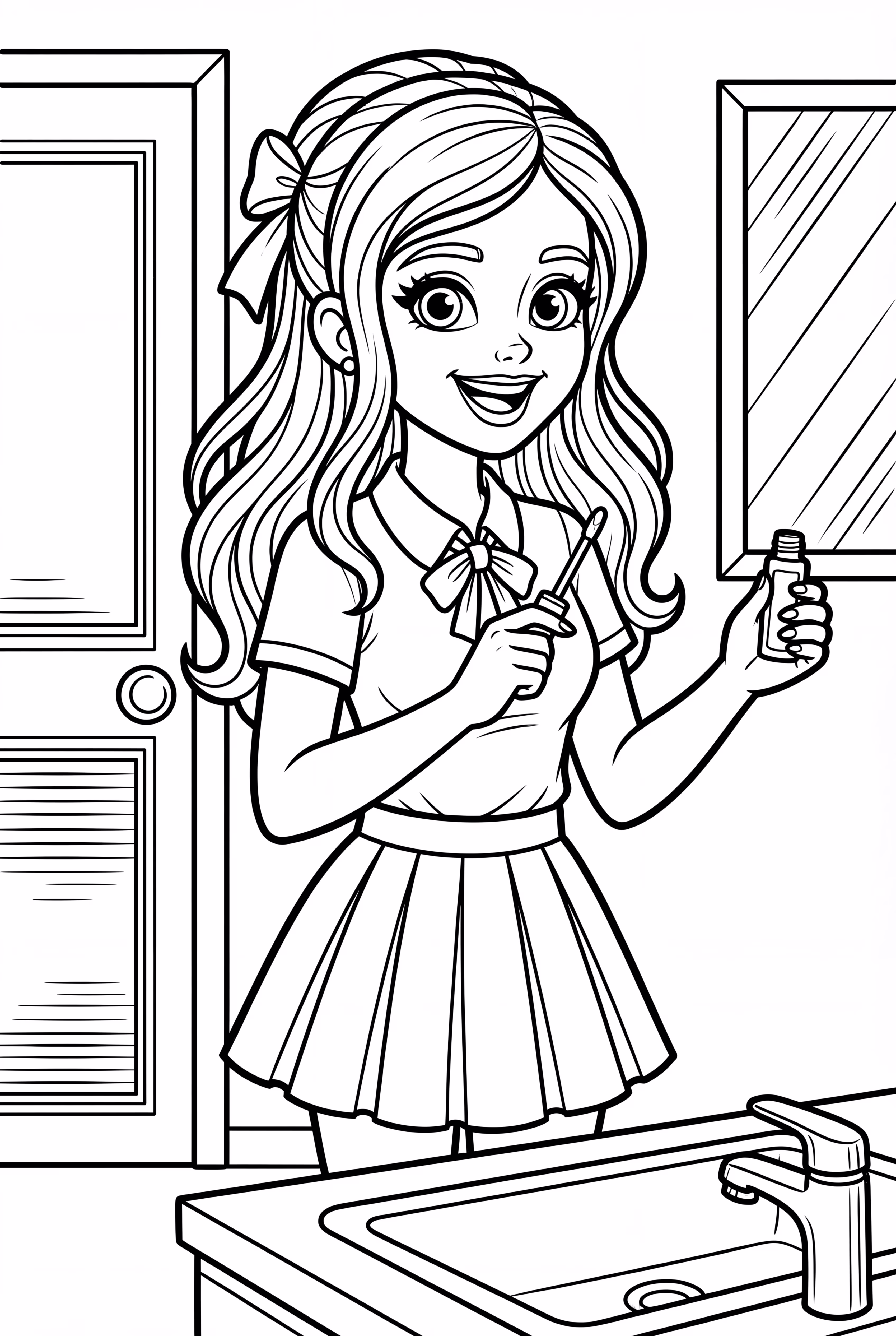 A Preppy Character Applying Lip Gloss