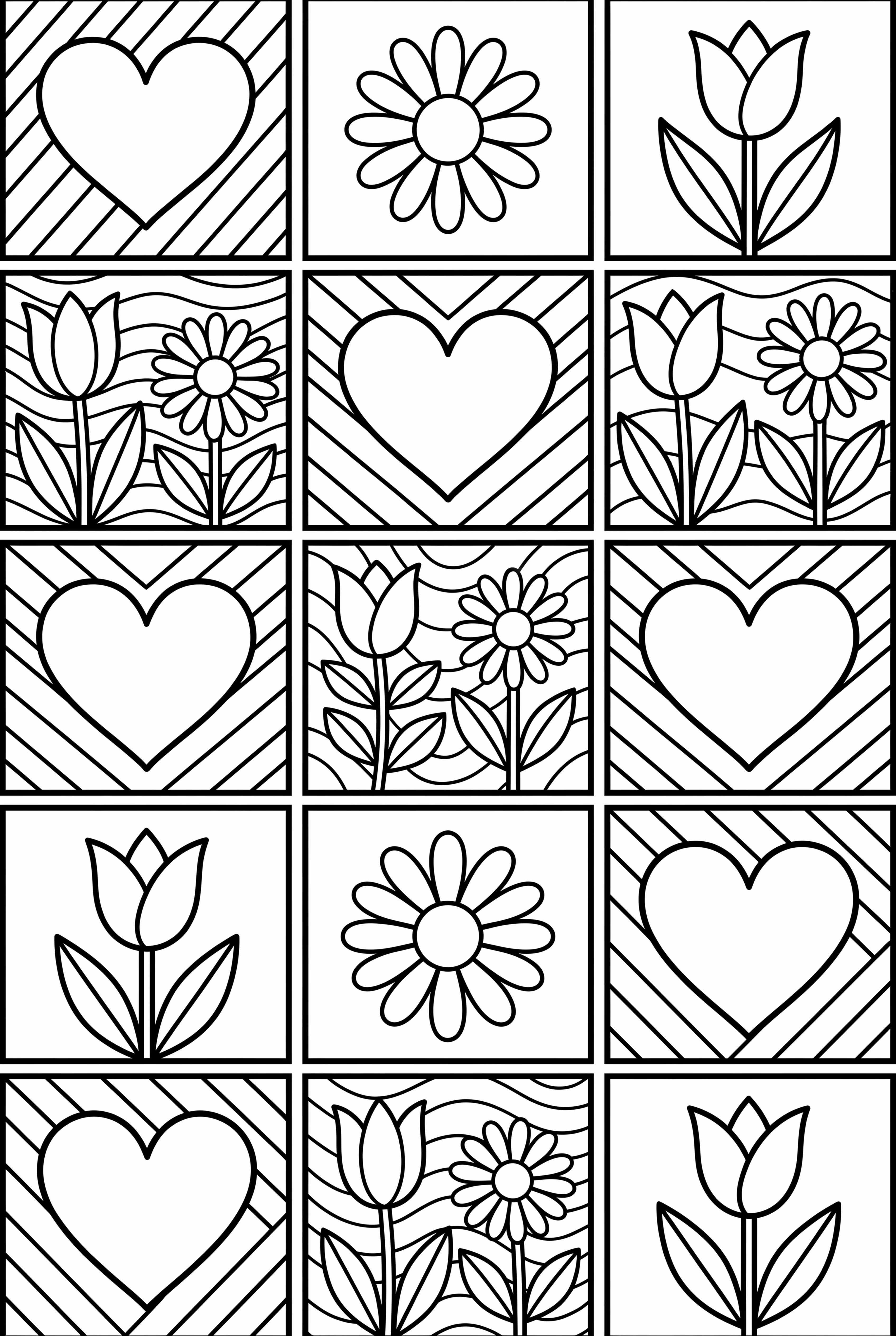 A Quilt Pattern With Hearts and Flowers