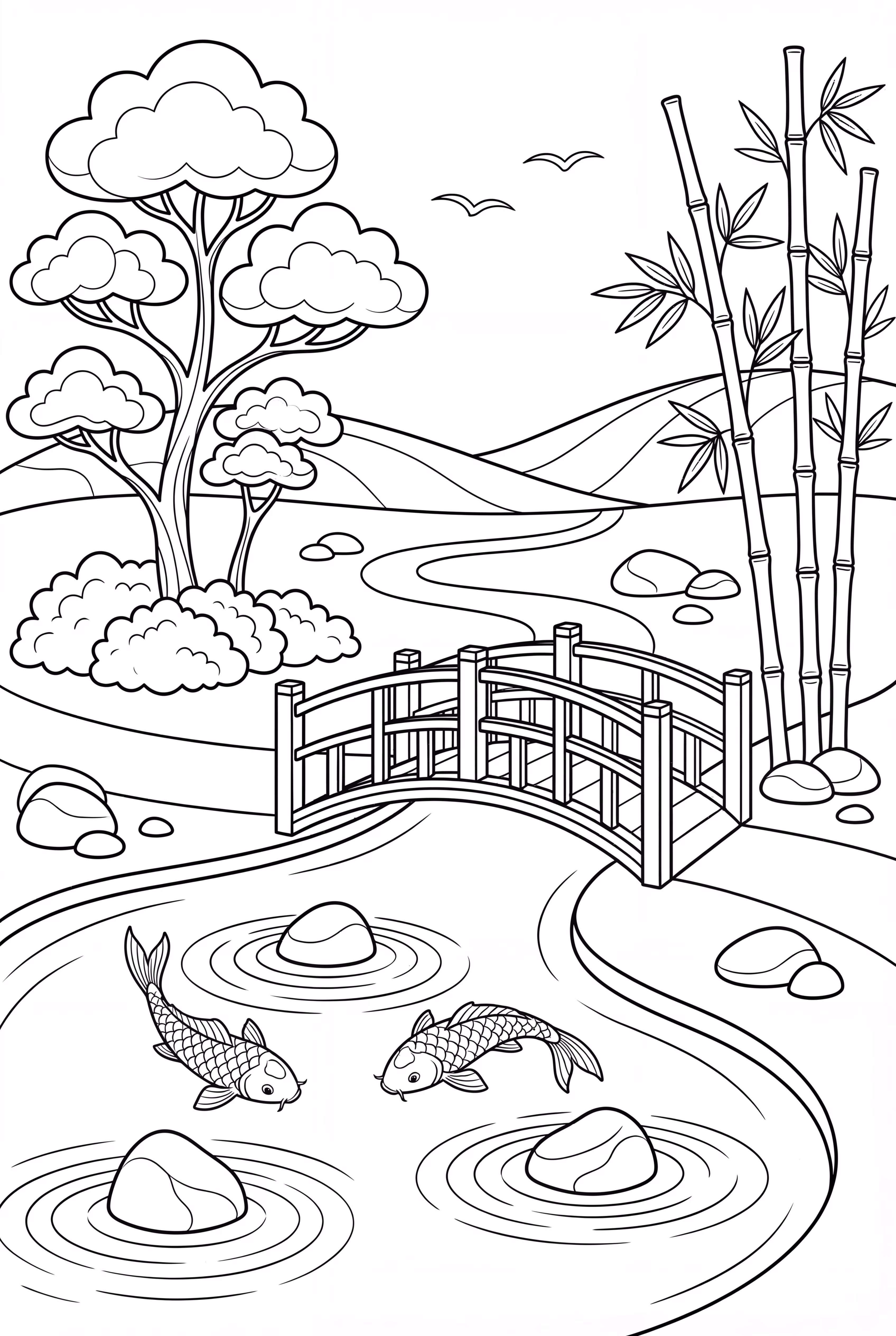 Un jardin zen japonais réaliste et luxuriant