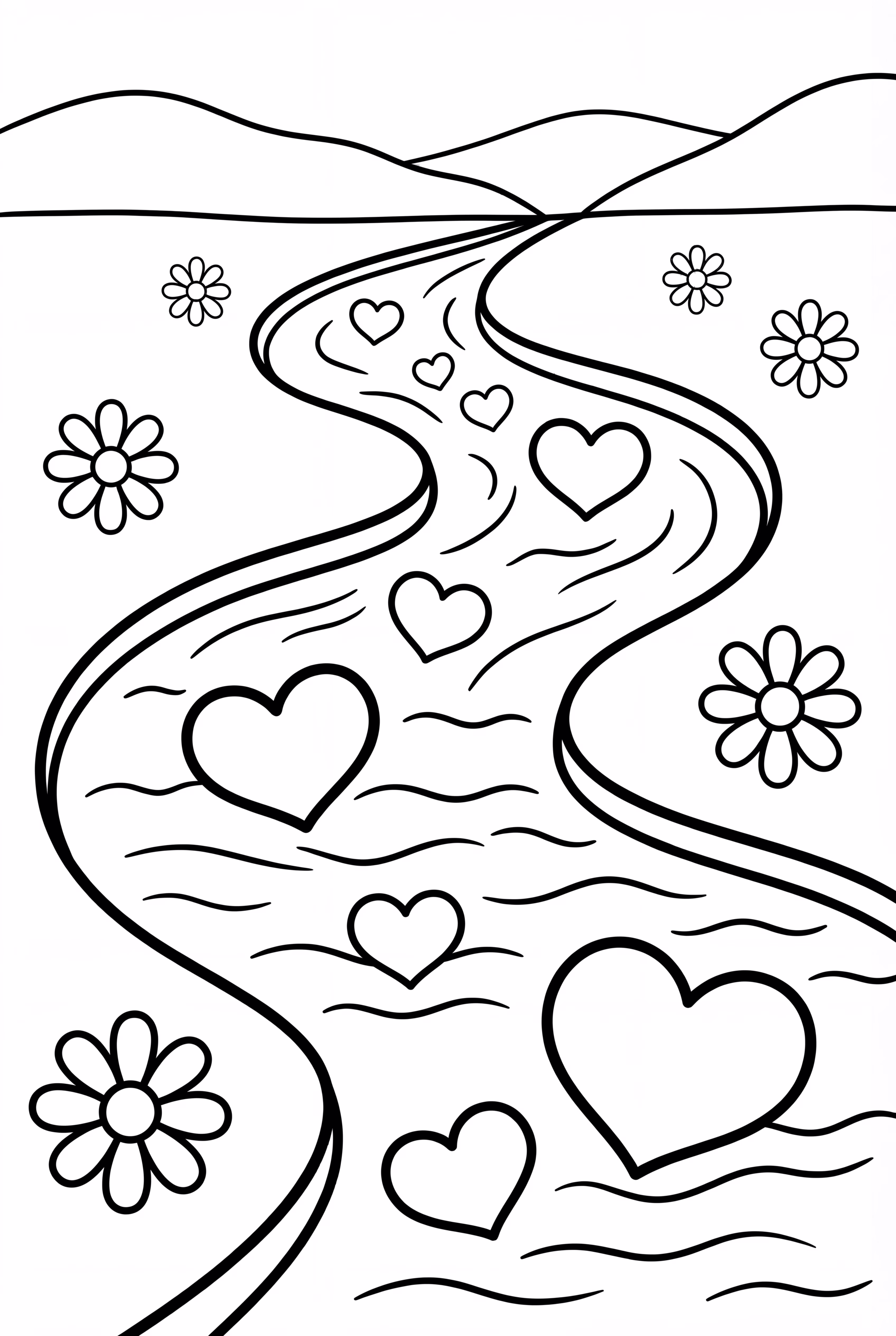 Ein Fluss voller Herzen und Blumen