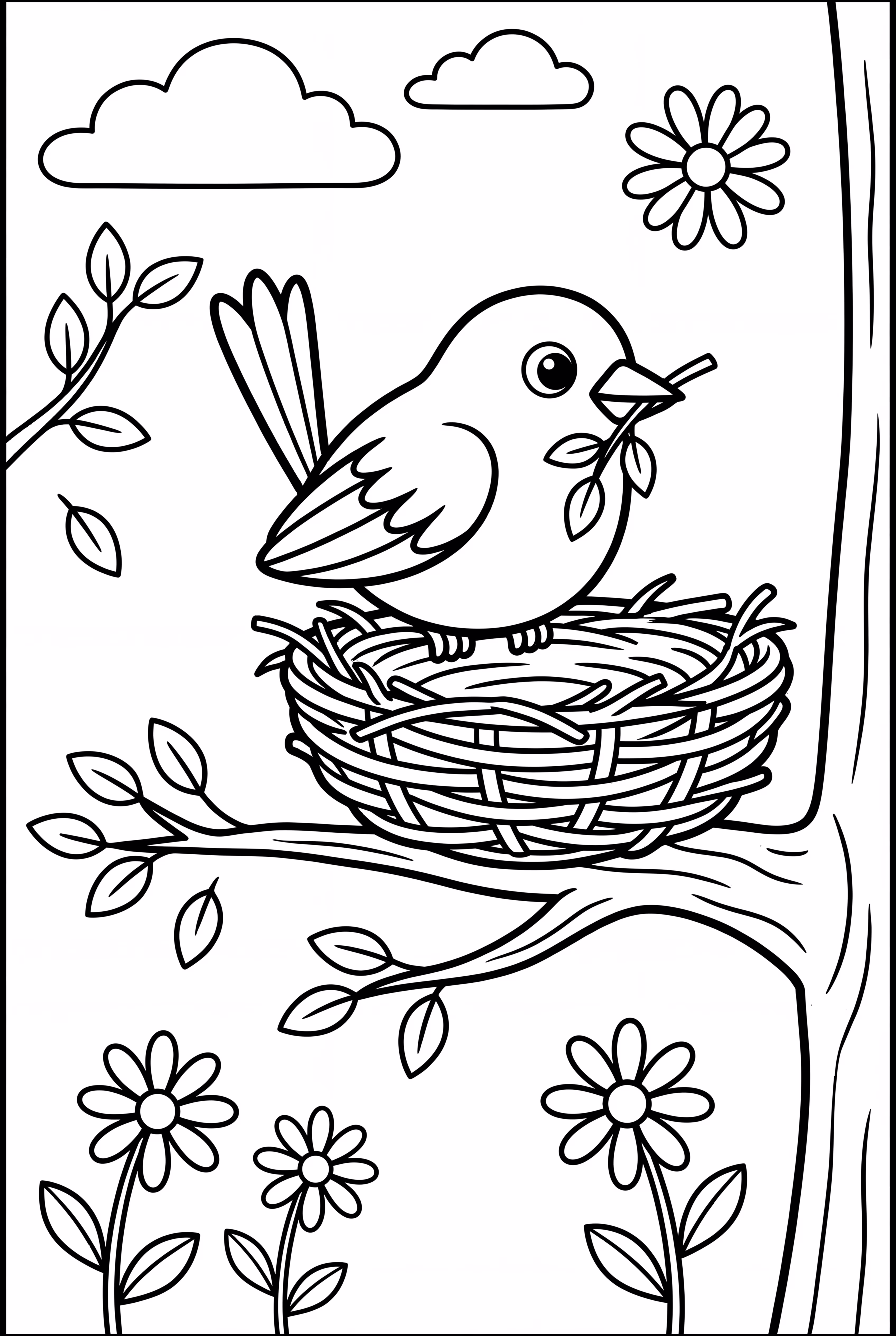 A Robin Building a Spring Nest