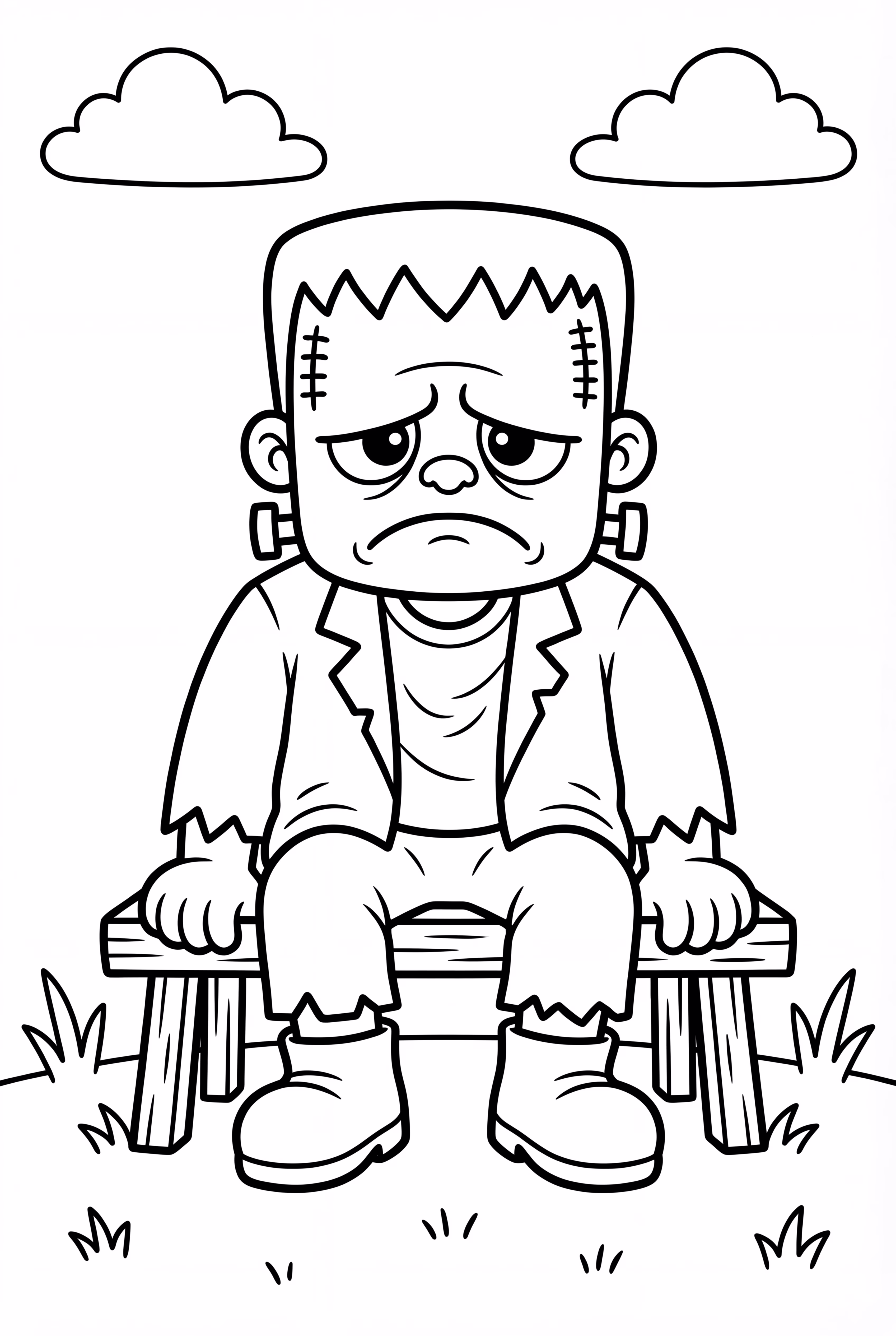 寂しそうに一人で座っているフランケンシュタイン