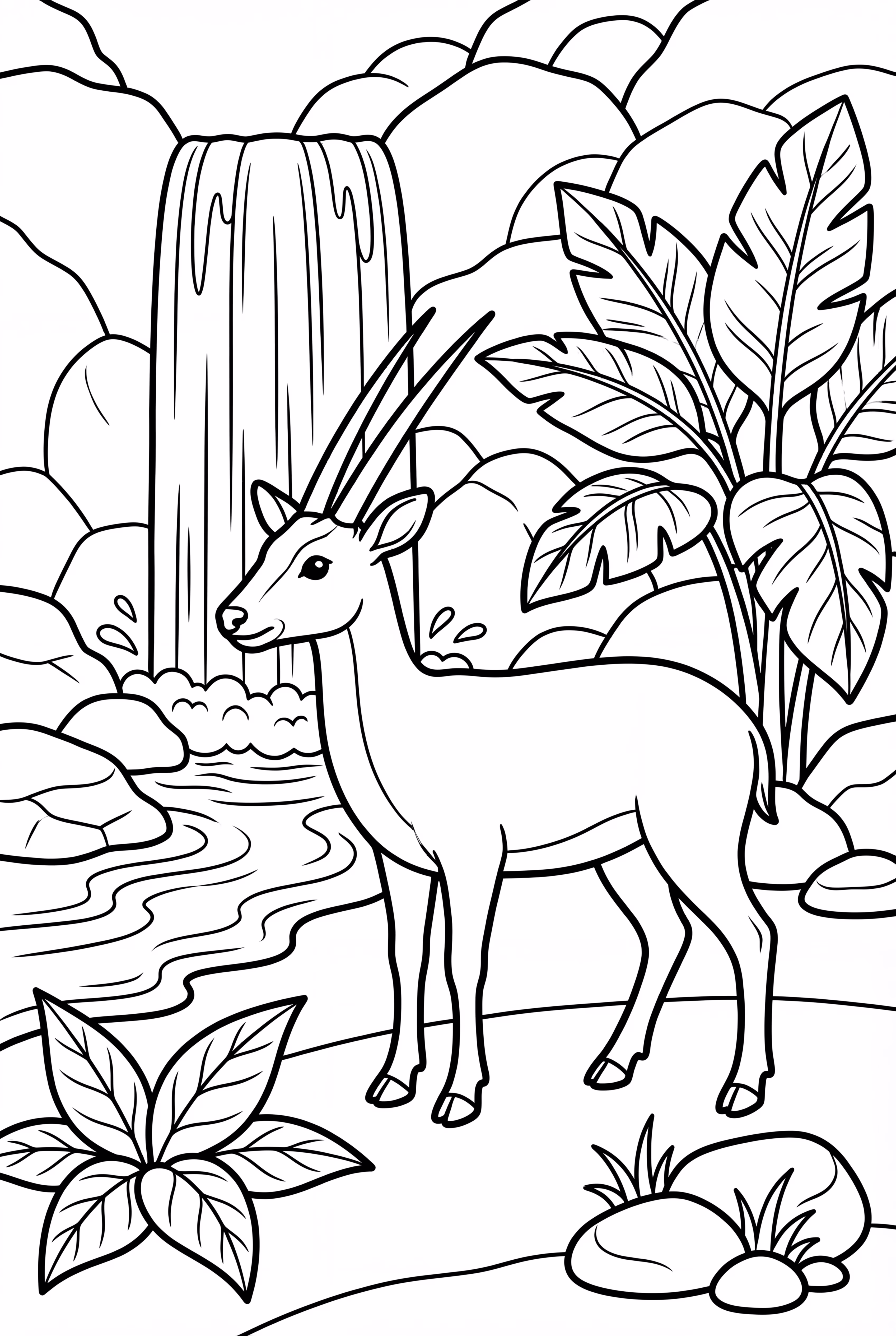 A Saola Near A Small Waterfall