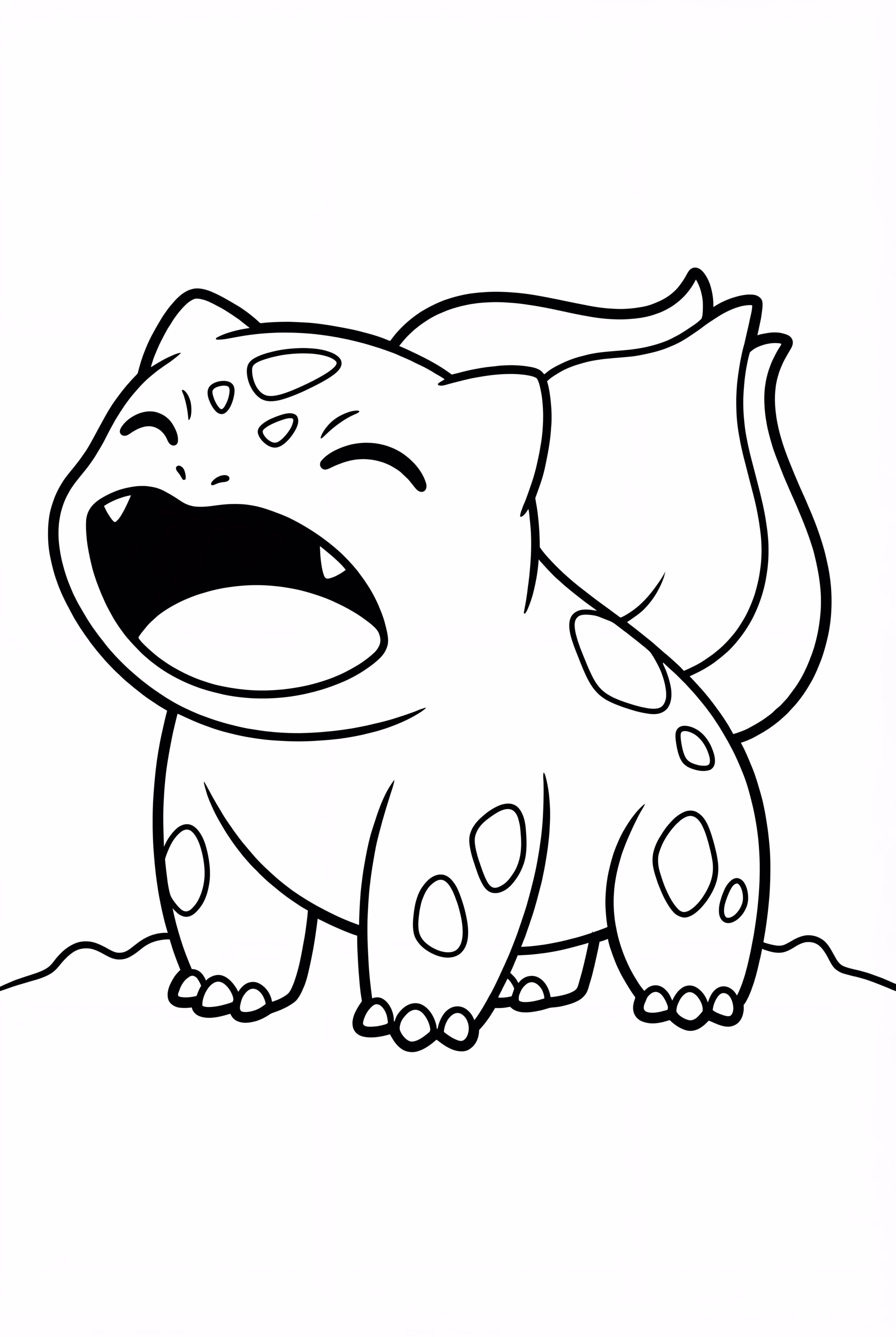 Ein verschlafener Bisasam gähnt