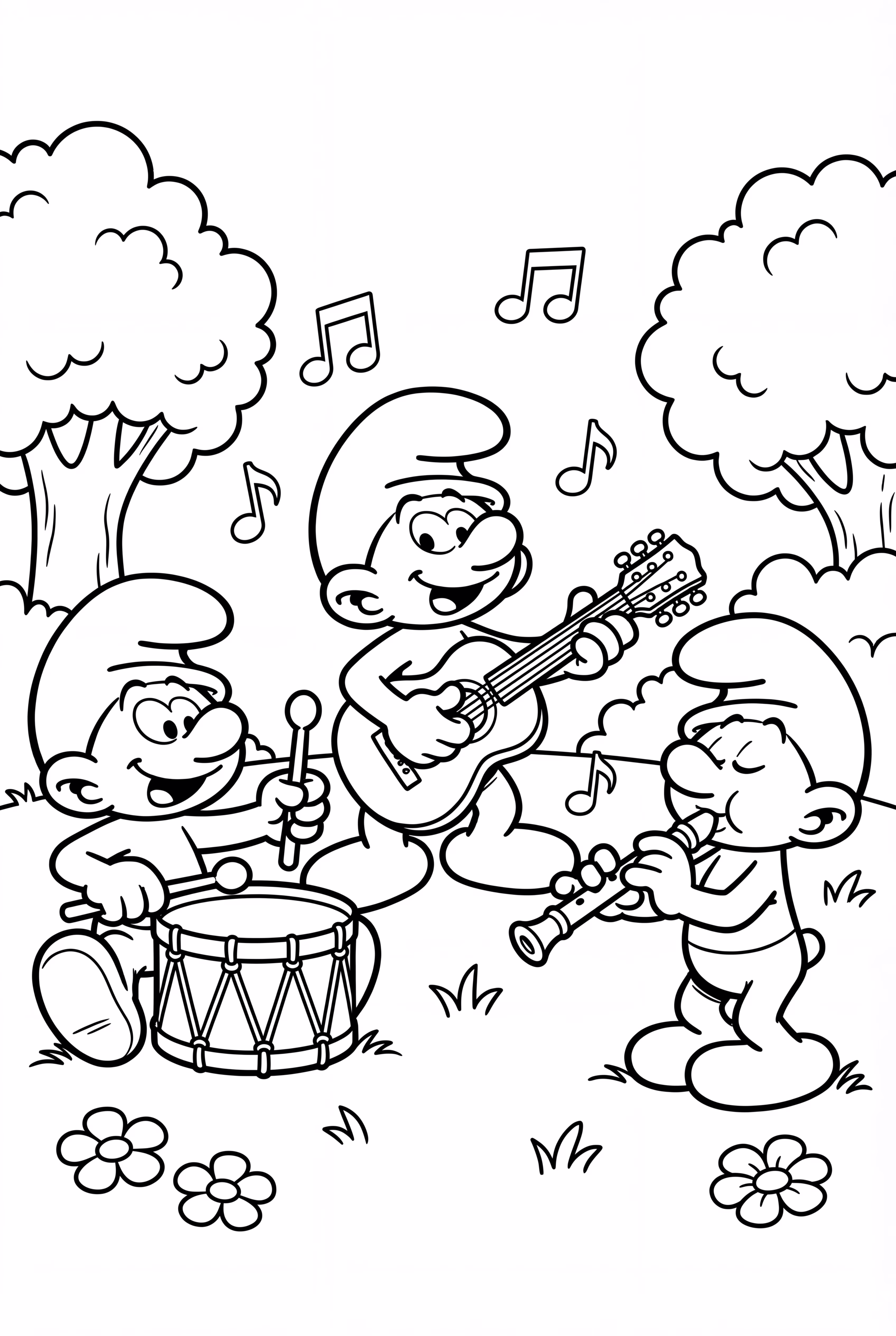 A Smurf Band Playing Music Instruments