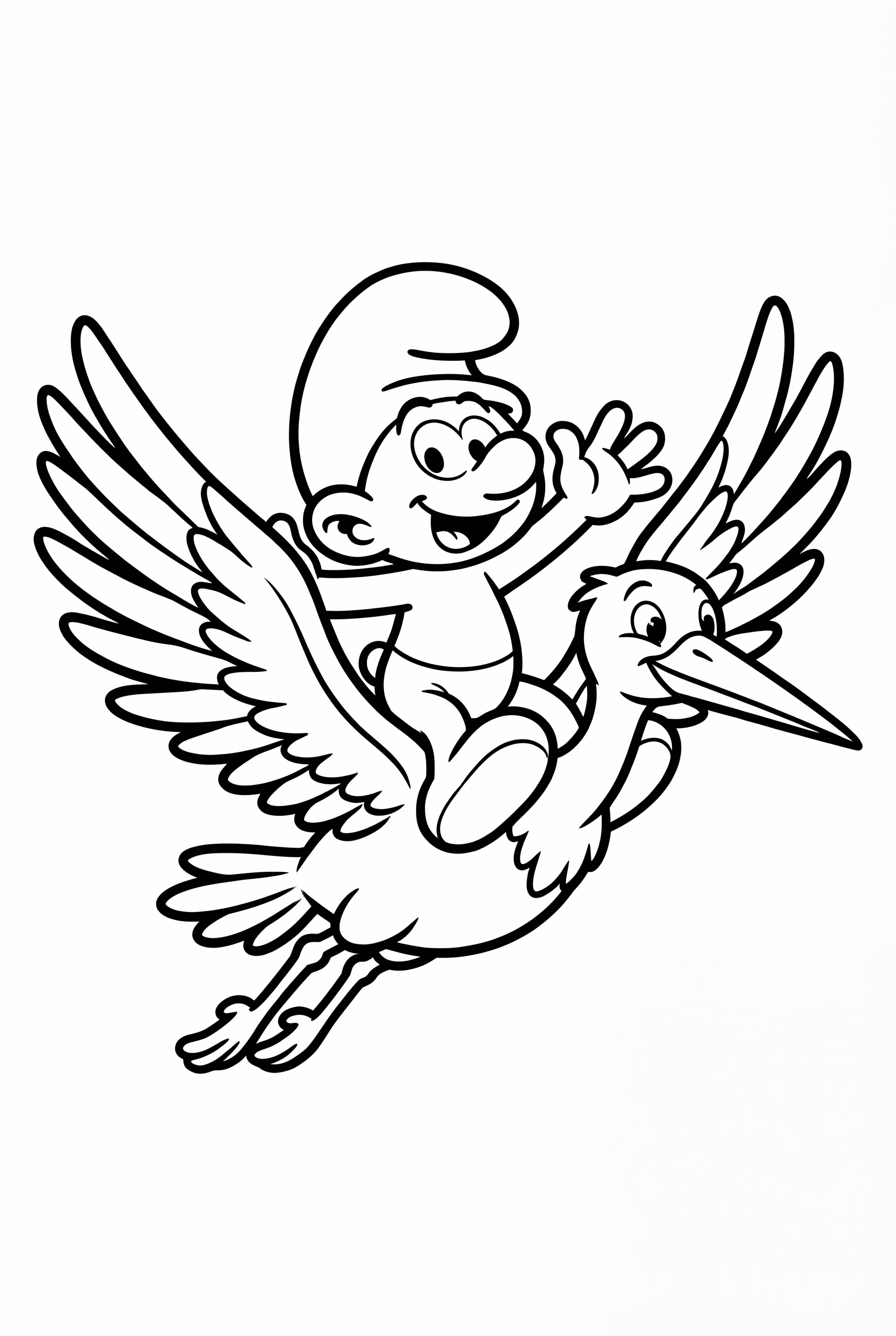 A Smurf Flying On A Friendly Stork