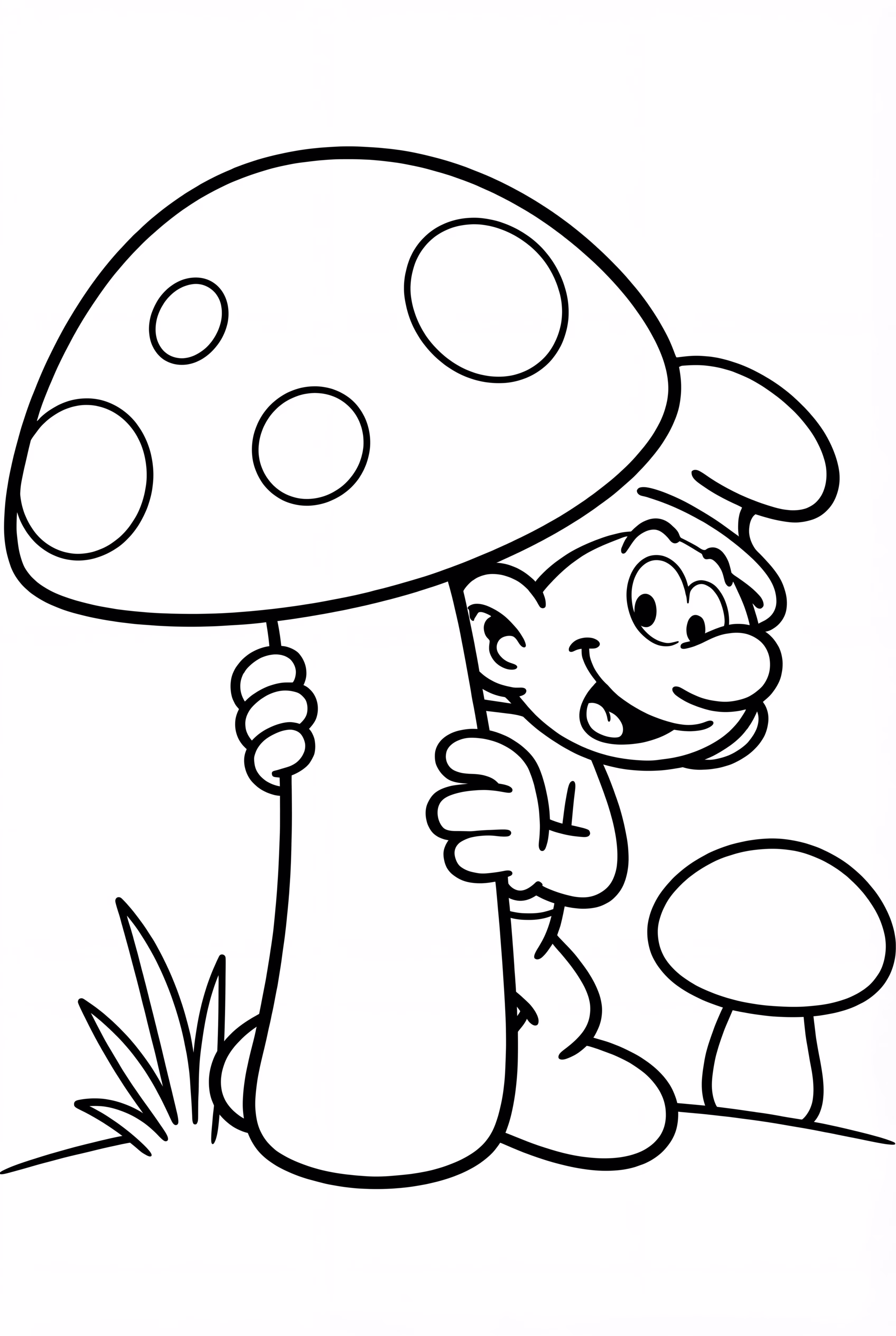 A Smurf Hiding Behind A Mushroom