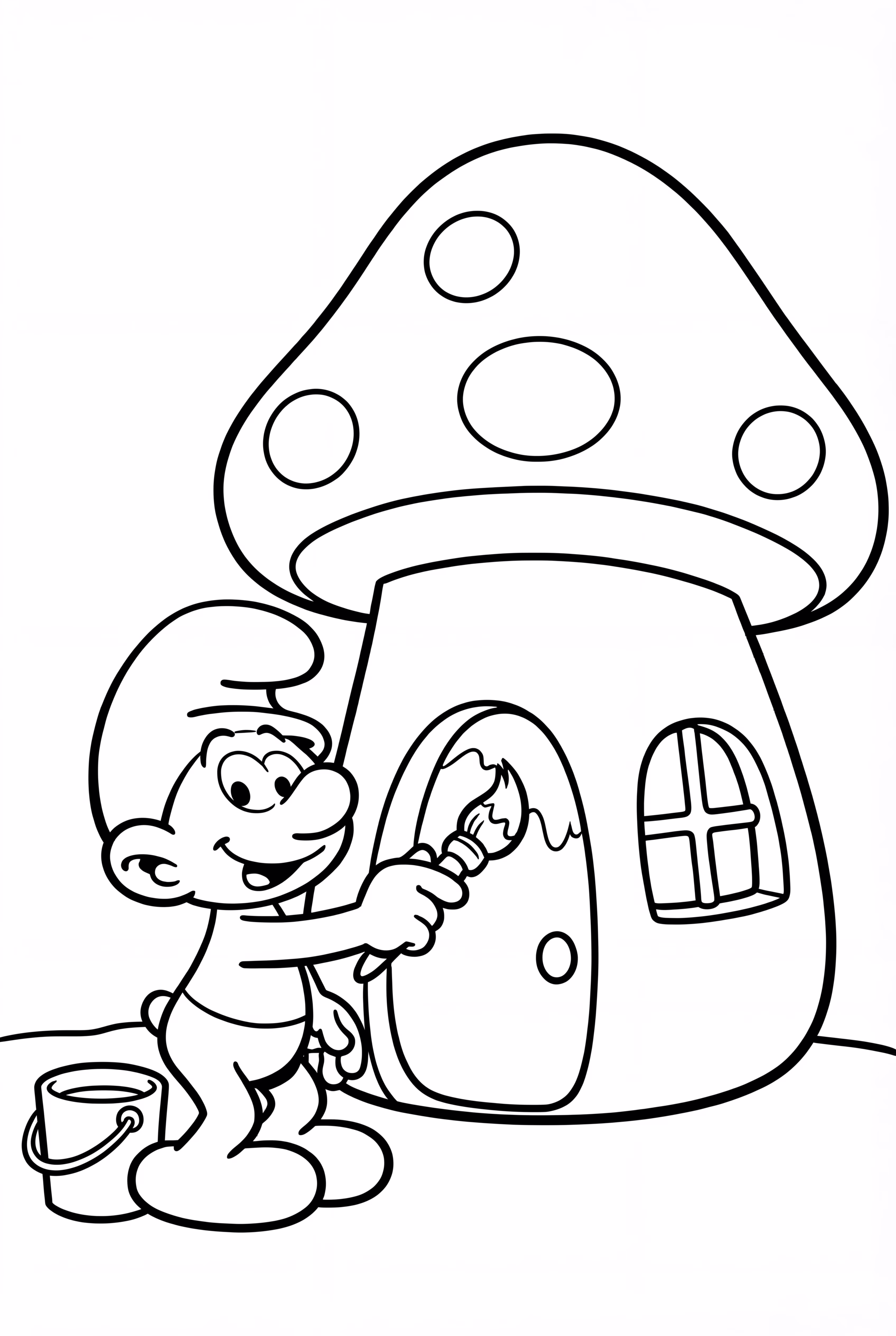 A Smurf Painting A Mushroom House