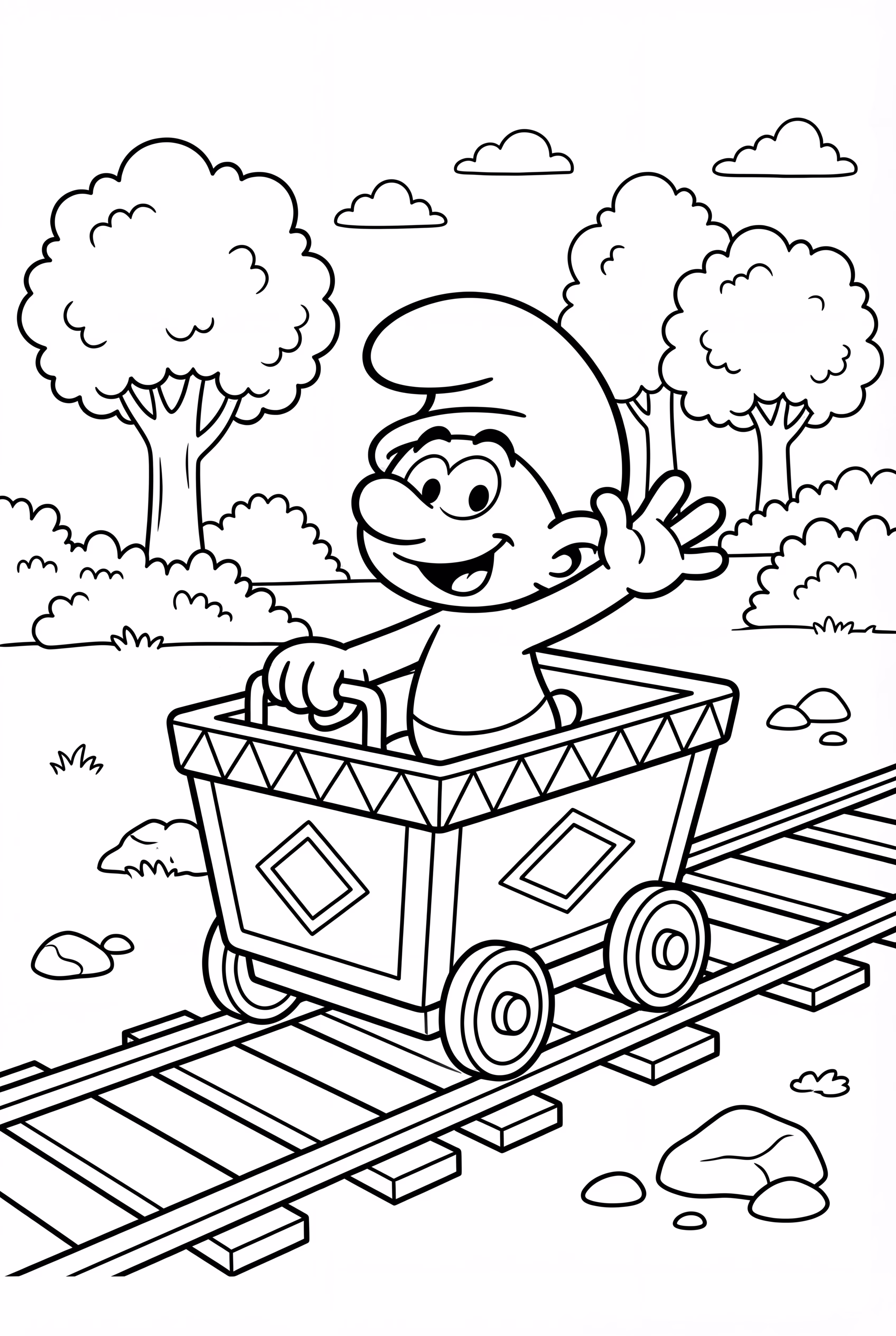 A Smurf Riding A Minecart