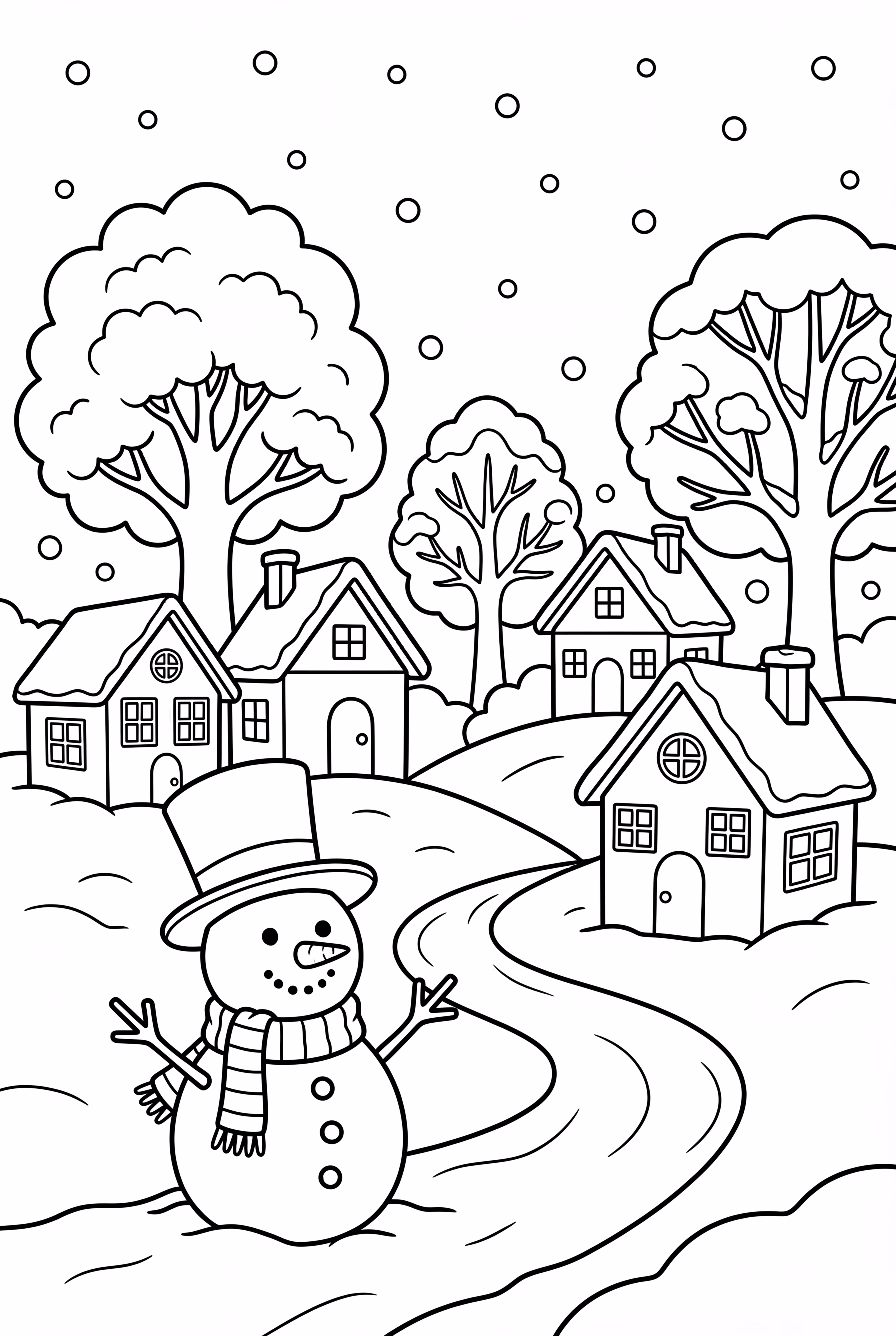 A Snowy Winter Village Street